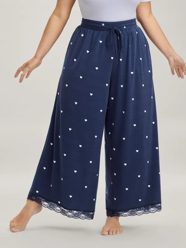 Supersoft Tiny Hearts Print Waist Drawstring Lounge Bottoms sold by Bloomchic