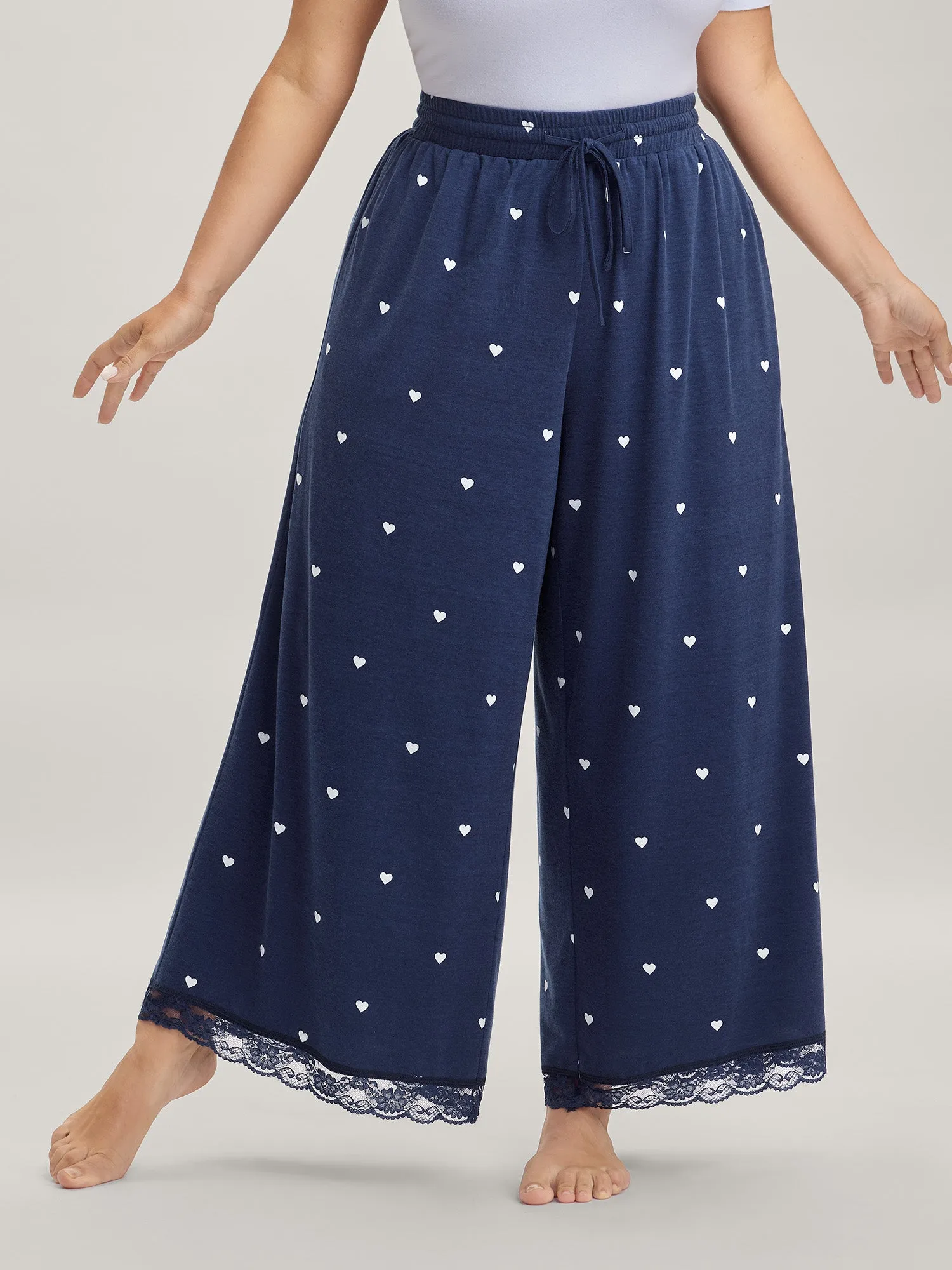 Supersoft Tiny Hearts Print Waist Drawstring Lounge Bottoms sold by Bloomchic