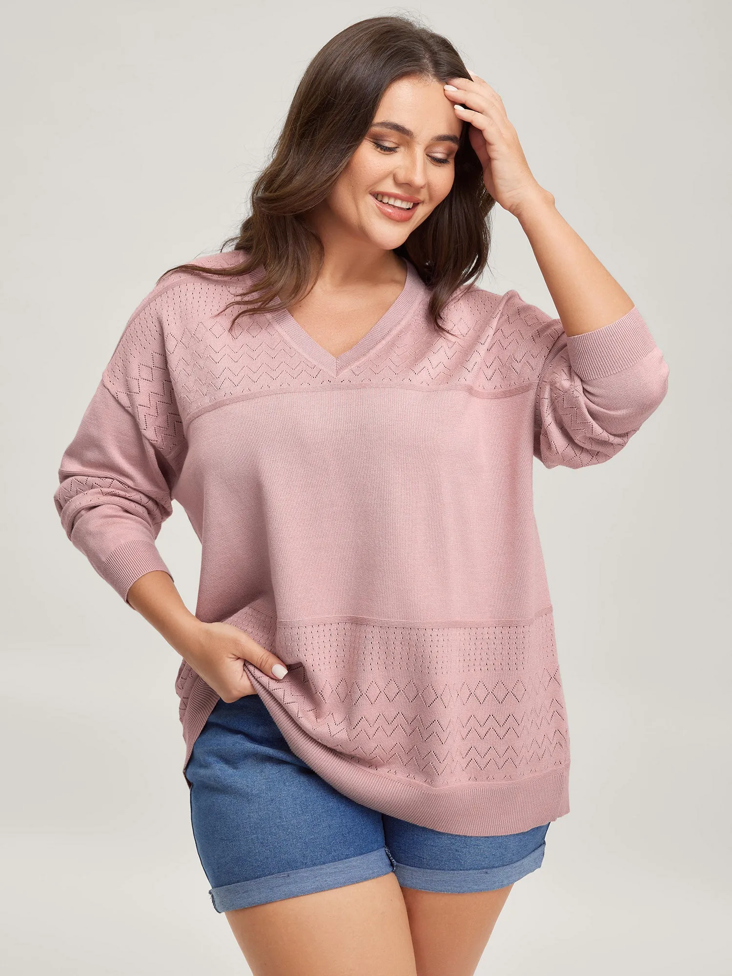 Supersoft Textured Eyelet Trim Pullover sold by Bloomchic