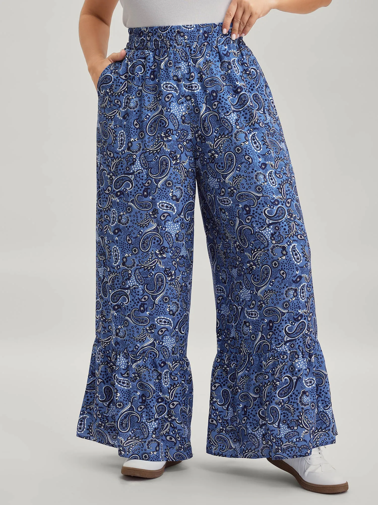 Paisley Print Tiered Hem Wide-Leg Pants sold by Bloomchic