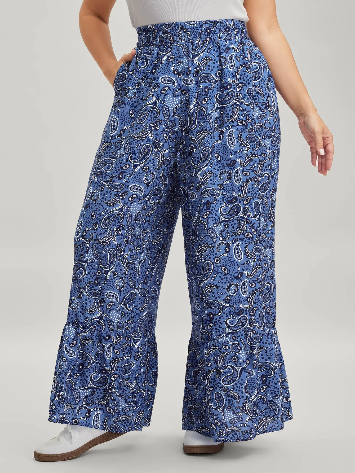 Paisley Print Tiered Hem Wide-Leg Pants sold by Bloomchic product image thumbnail 4