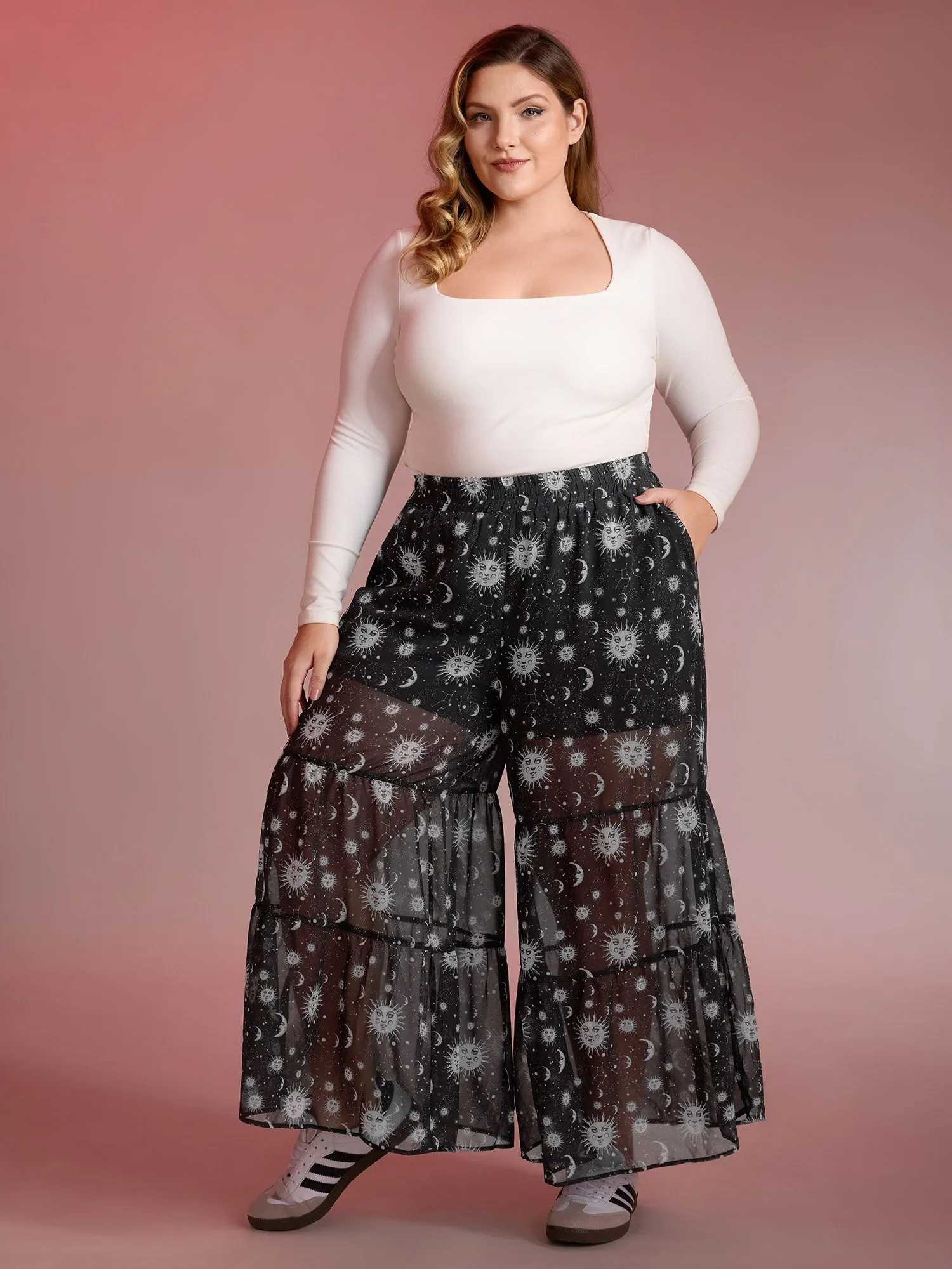 Starry Halloween Night Sheer Wide Waistband Pants sold by Bloomchic product image thumbnail 2