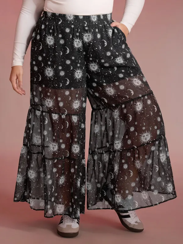Starry Halloween Night Sheer Wide Waistband Pants sold by Bloomchic