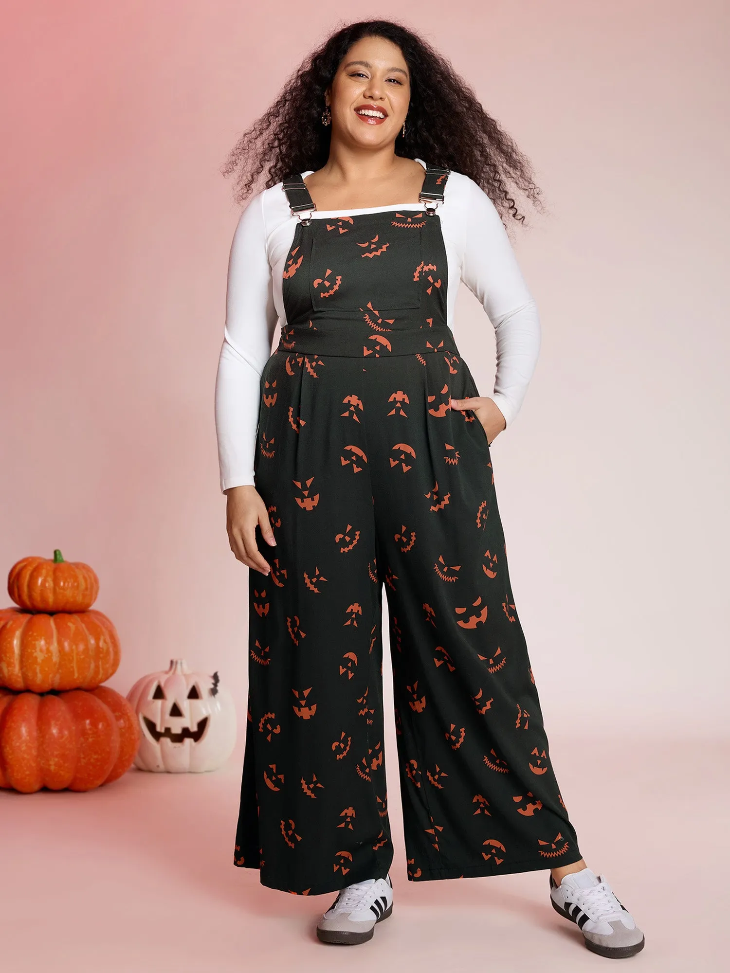 Spooky Pumpkin Pattern Overall Jumpsuit sold by Bloomchic