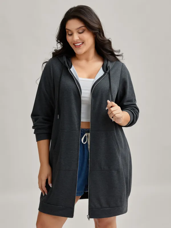 Sweatshirt Longline Solid Jacket sold by Bloomchic