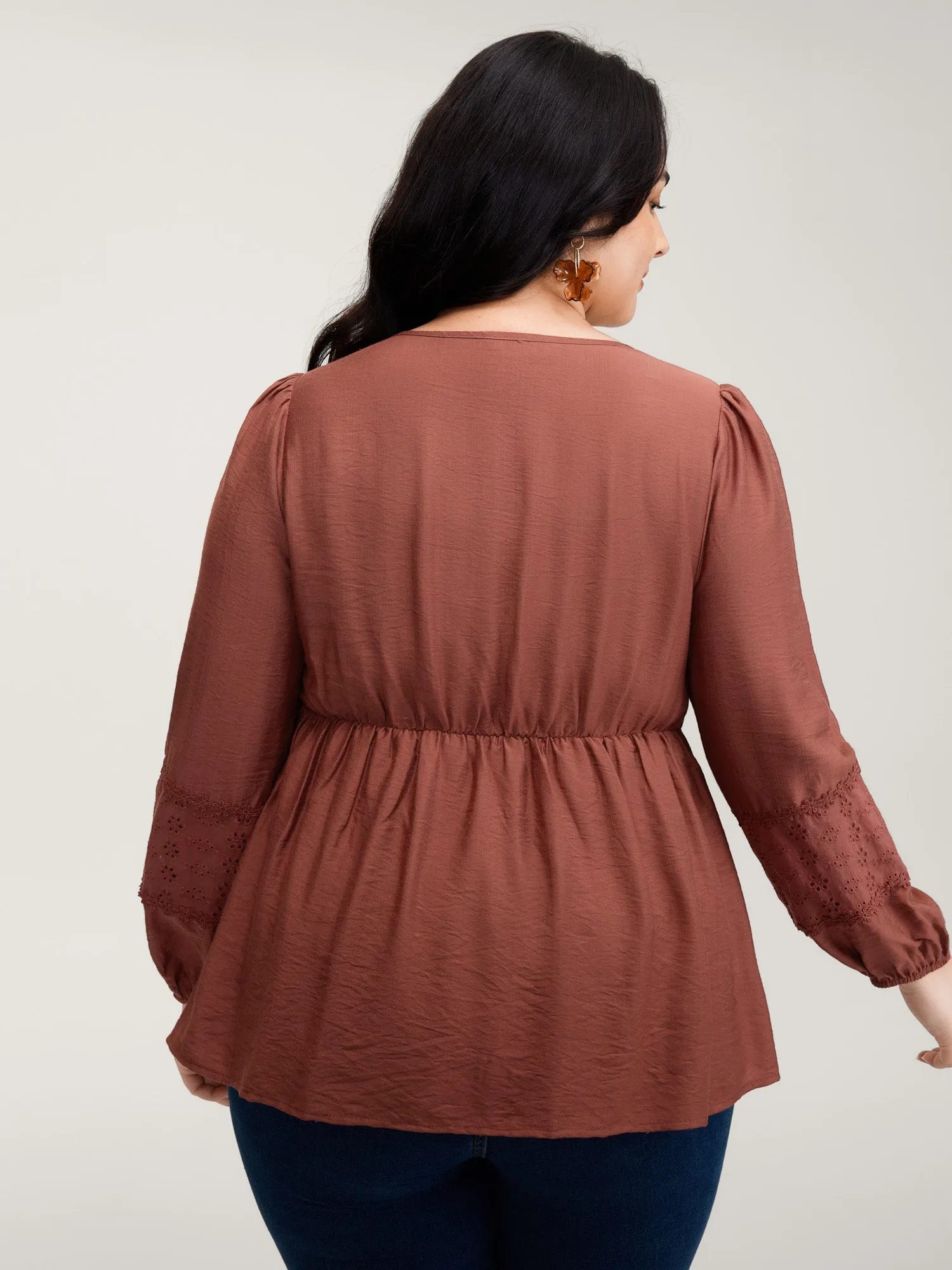 Lace Trim High-Waist Neck Tie Blouse sold by Bloomchic product image thumbnail 4