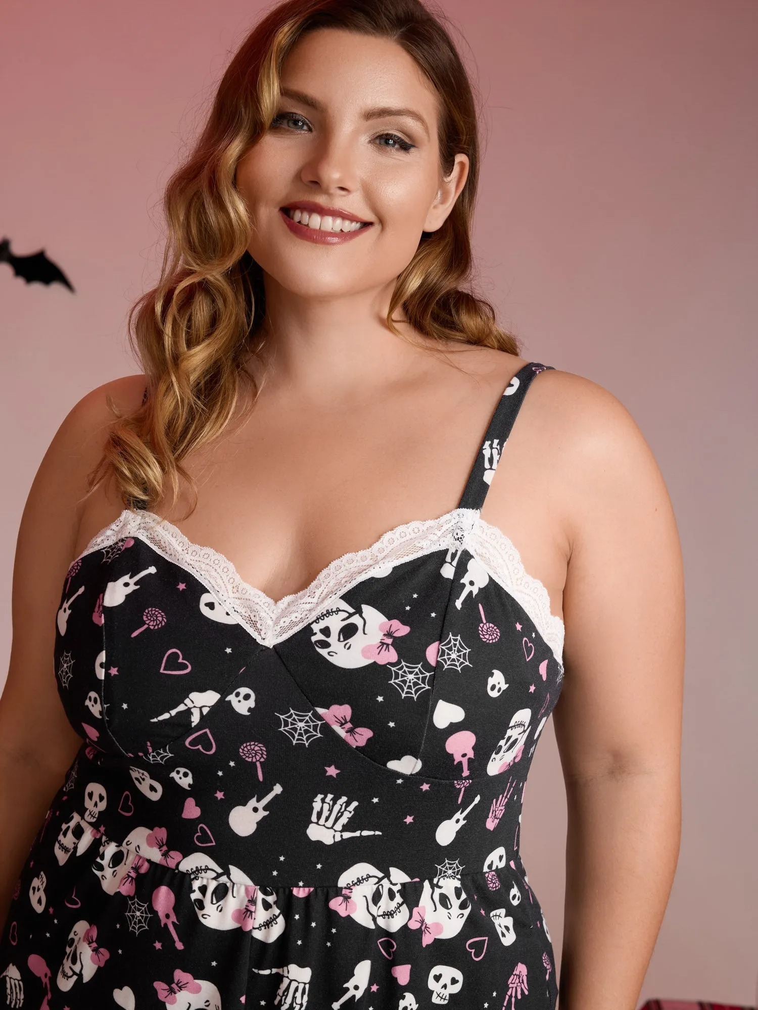 Skull Print Stretchy Waist Adjustable Sleep Romper sold by Bloomchic product image thumbnail 2