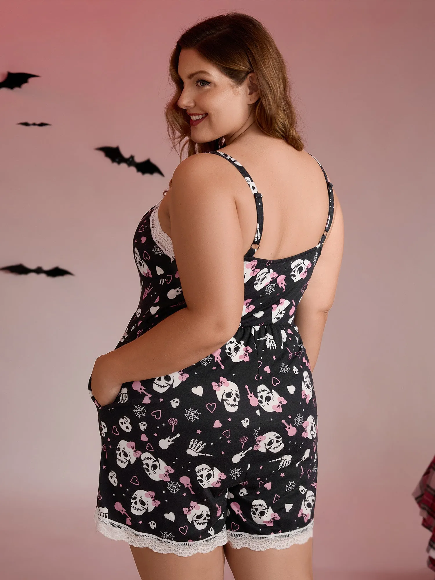 Skull Print Stretchy Waist Adjustable Sleep Romper sold by Bloomchic product image thumbnail 4