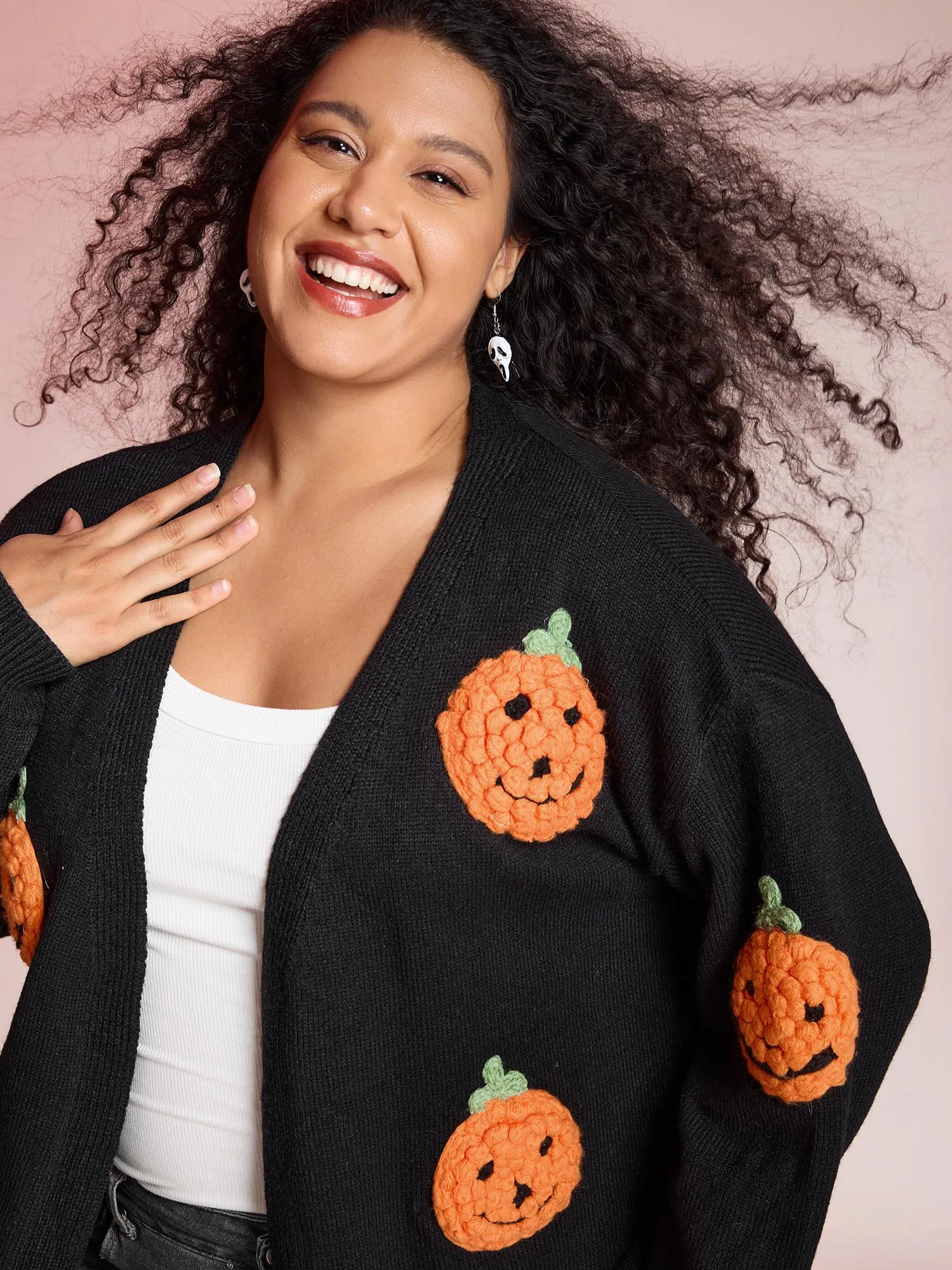 Happy Pumpkin Crochet Knit Cardigan sold by Bloomchic