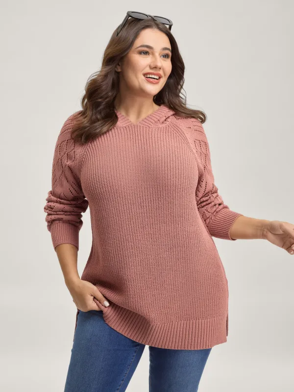 Tissue Textured Hooded Cut-Out Pullover sold by Bloomchic