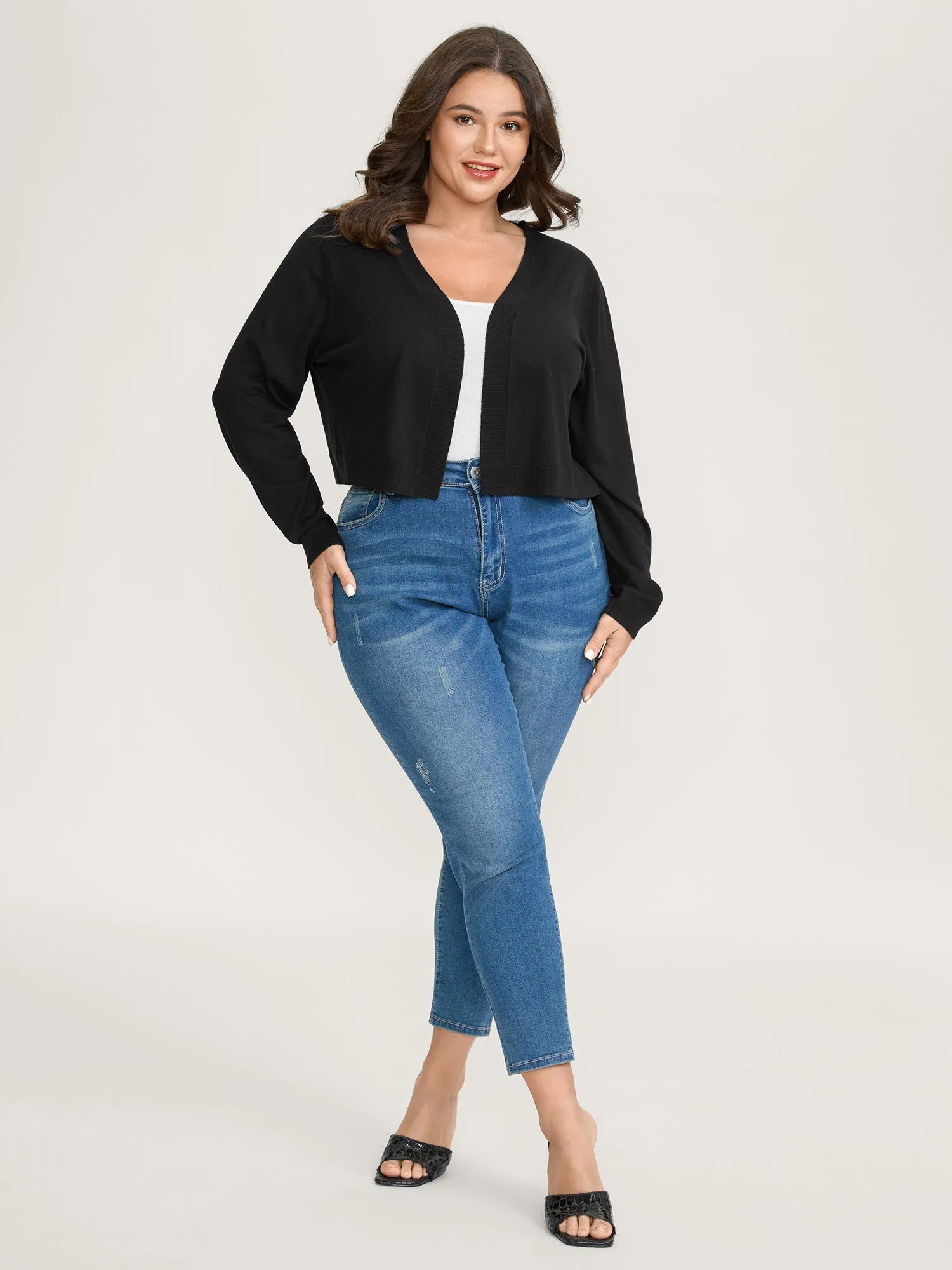 Woolen Blend Cropped Knit Cardigan sold by Bloomchic product image thumbnail 3