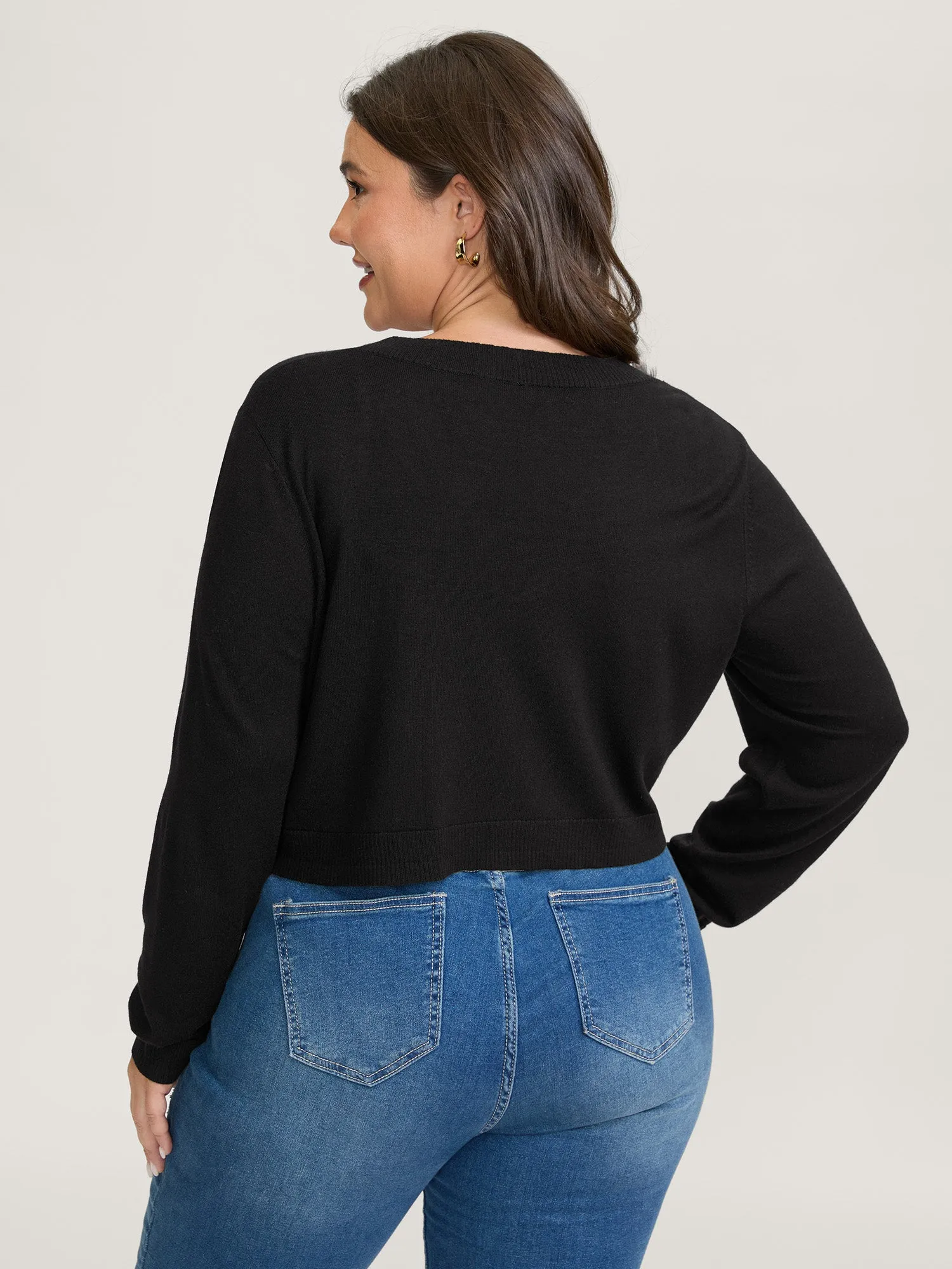 Woolen Blend Cropped Knit Cardigan sold by Bloomchic product image thumbnail 4