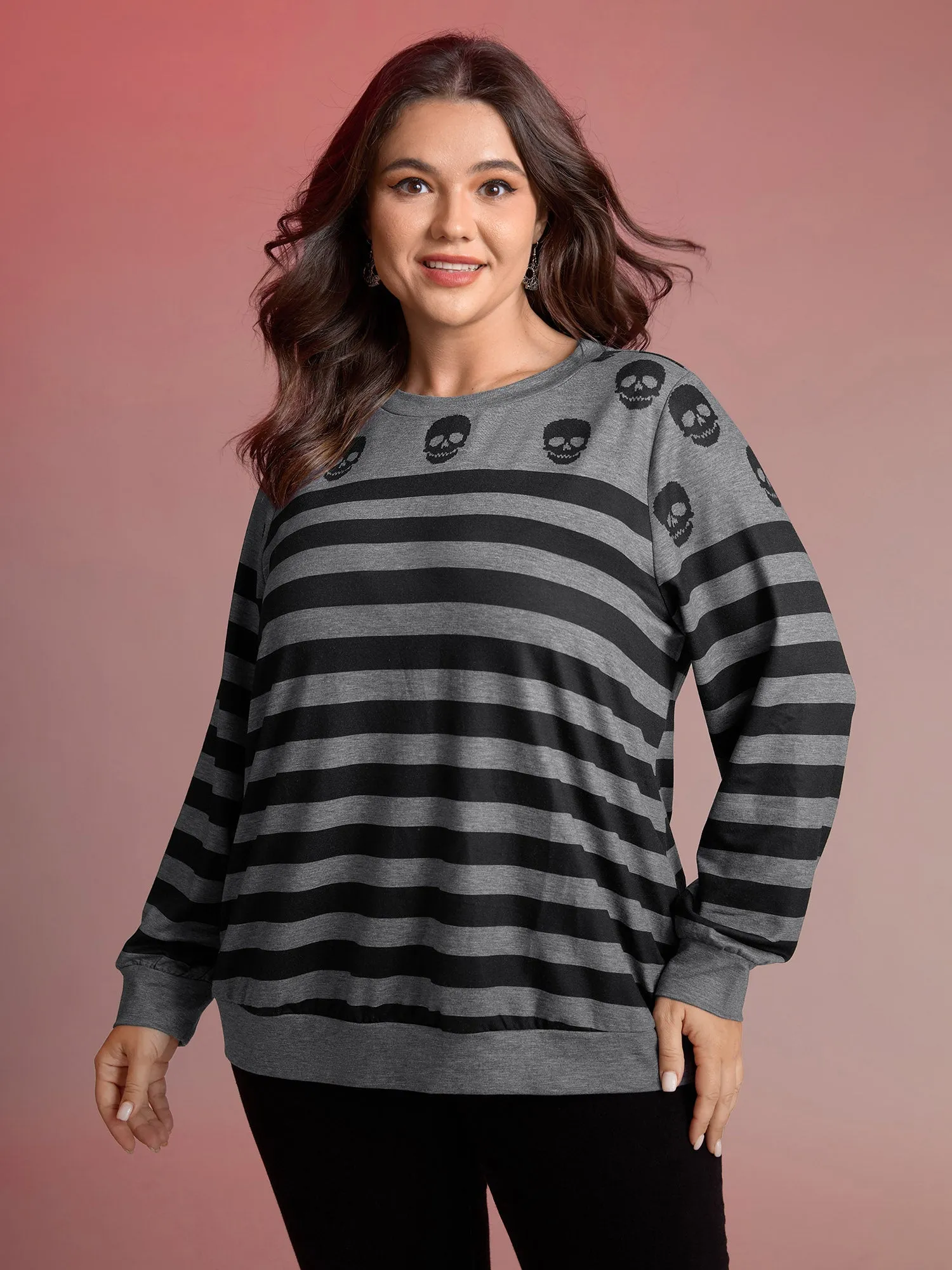 Skull Stripe Print Crewneck Sweatshirt sold by Bloomchic product image thumbnail 2