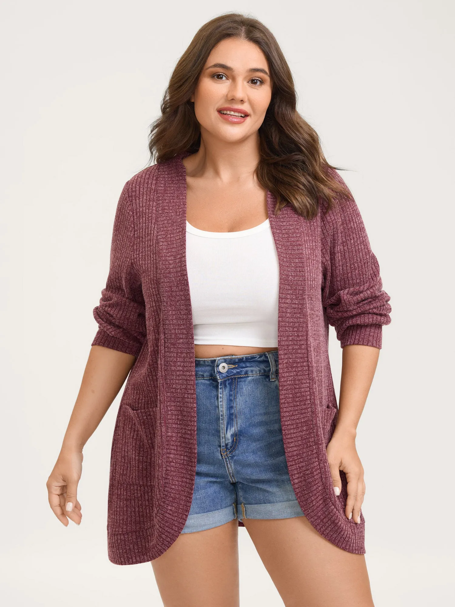 Heather Stretchy Textured Pockets Cardigan sold by Bloomchic