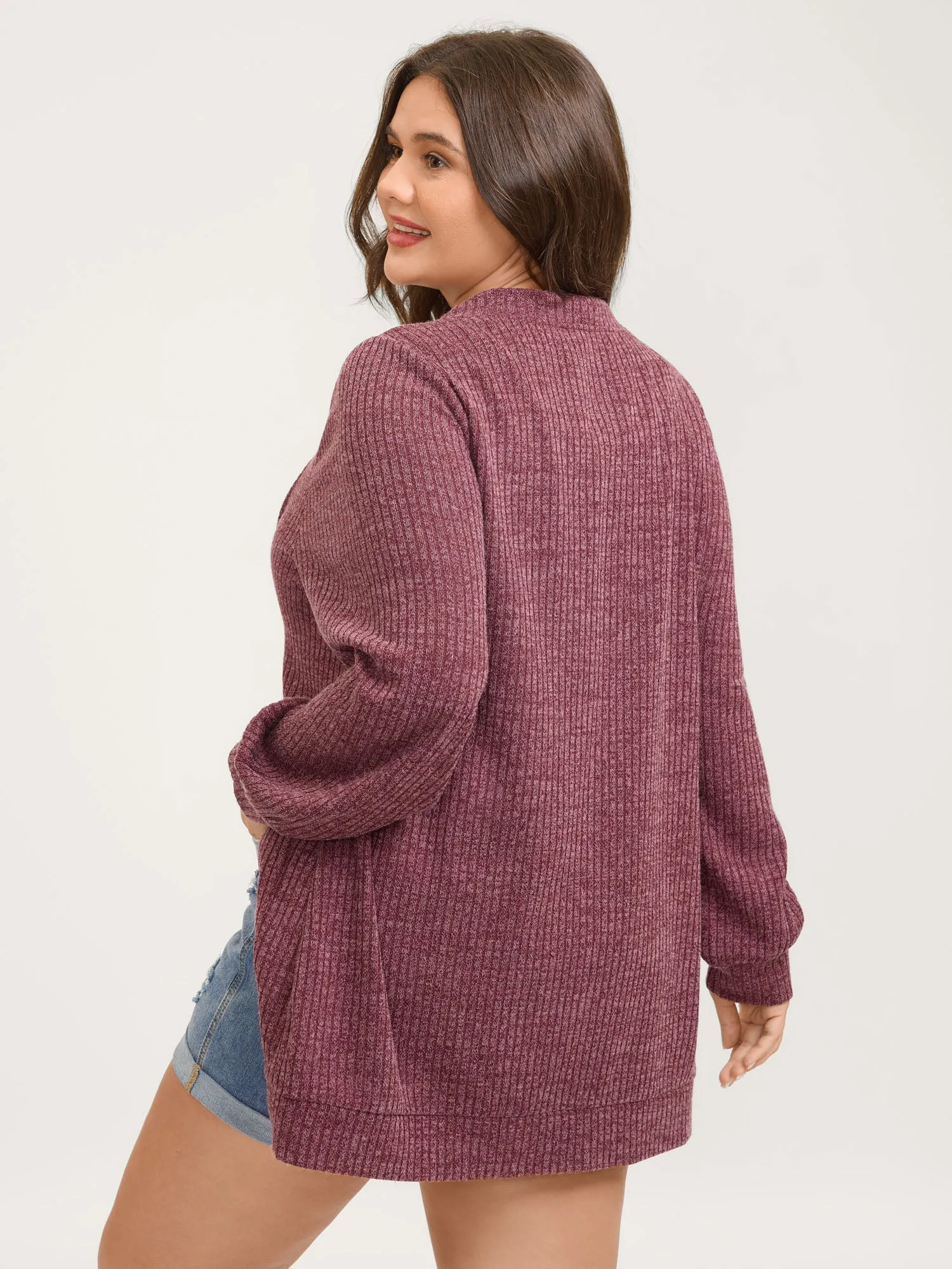 Heather Stretchy Textured Pockets Cardigan sold by Bloomchic product image thumbnail 4