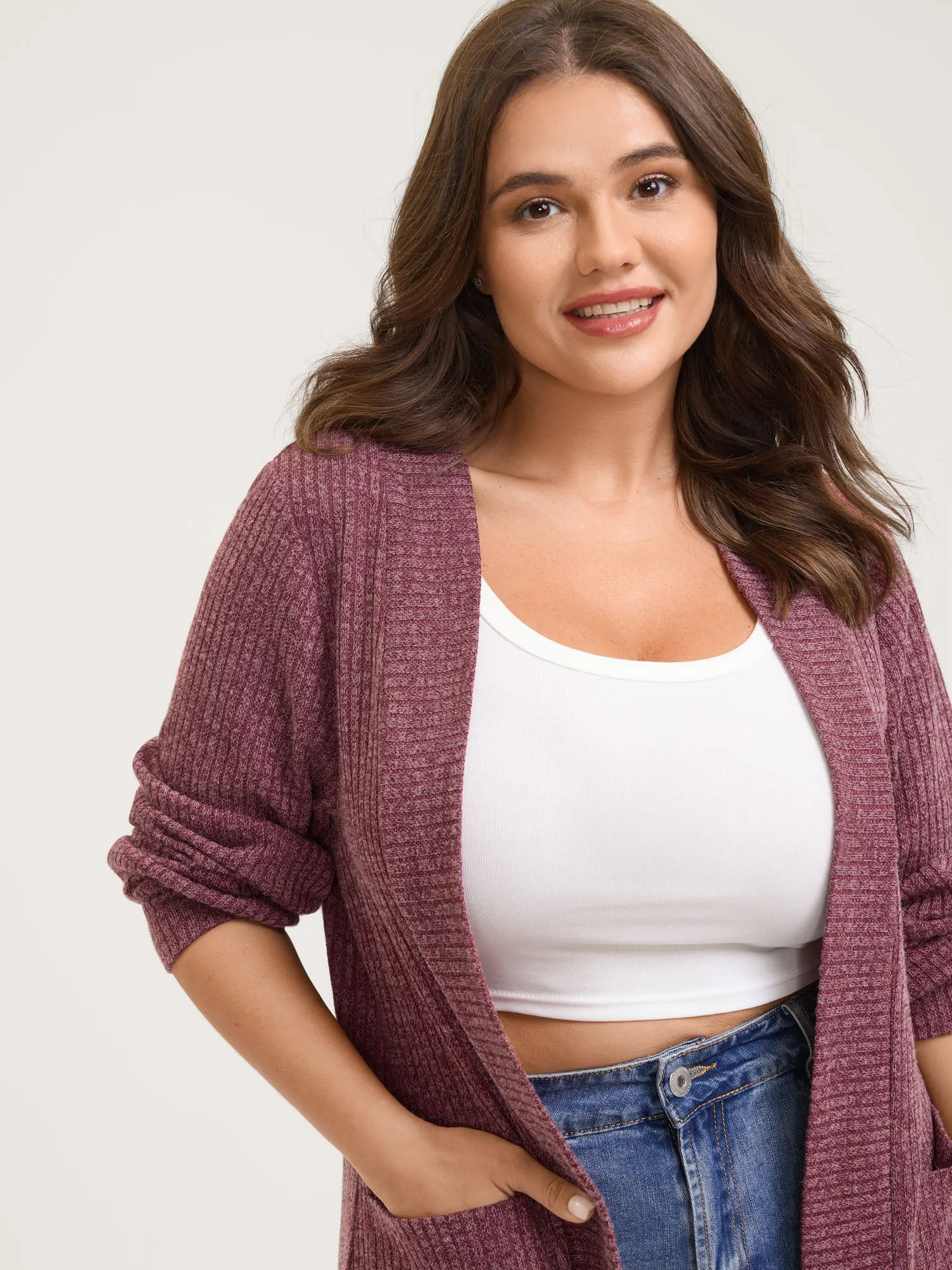 Heather Stretchy Textured Pockets Cardigan sold by Bloomchic product image thumbnail 2