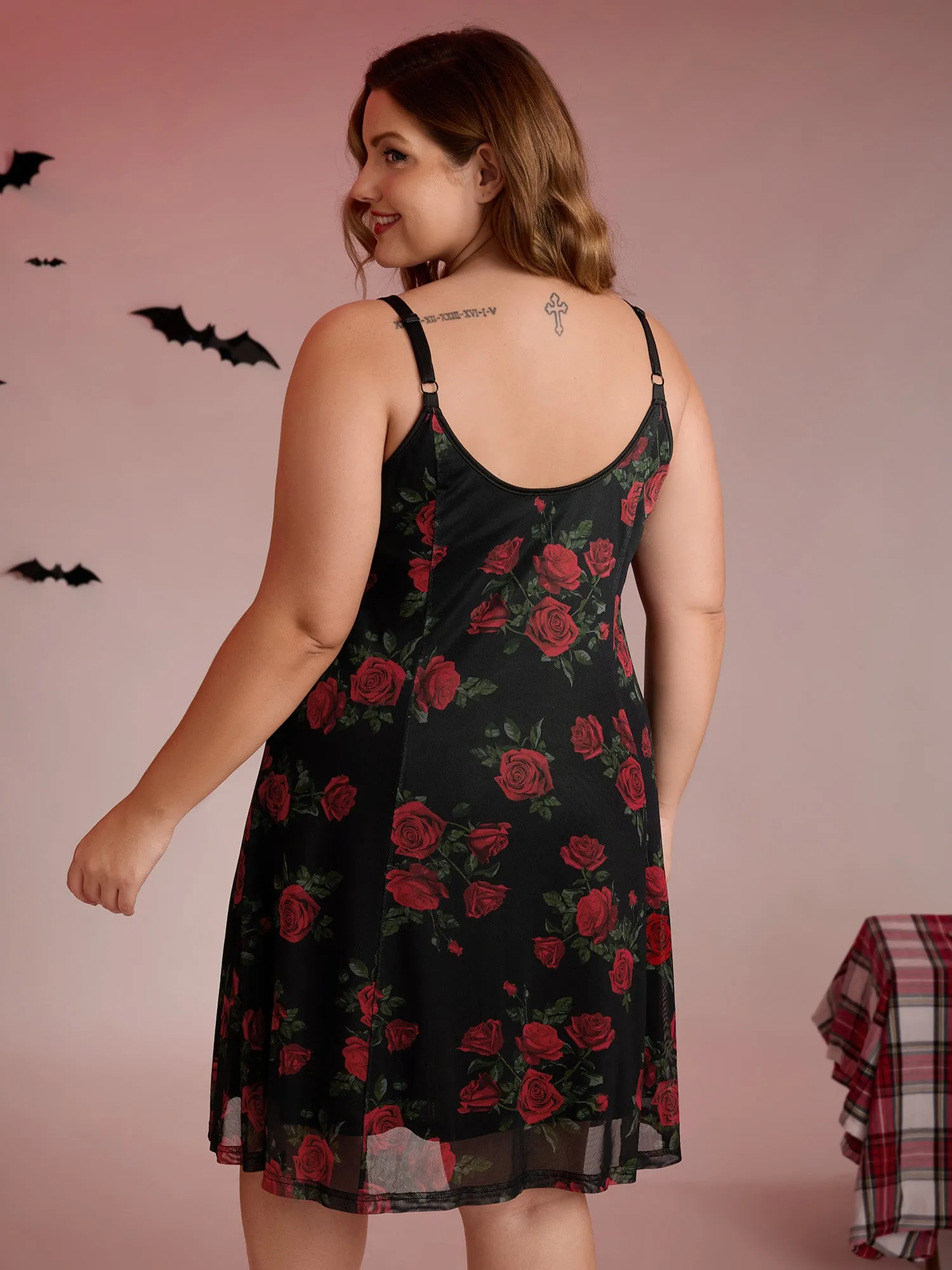 Rose Print Neck-Ties Flowy Sleep Dress sold by Bloomchic product image thumbnail 4