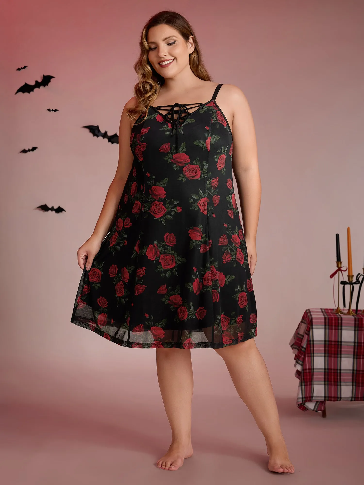Rose Print Neck-Ties Flowy Sleep Dress sold by Bloomchic product image thumbnail 3