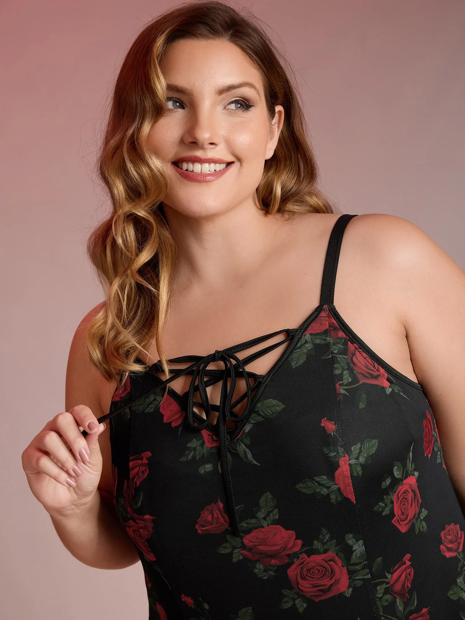 Rose Print Neck-Ties Flowy Sleep Dress sold by Bloomchic product image thumbnail 2