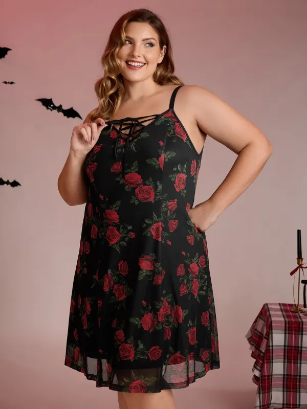 Rose Print Neck-Ties Flowy Sleep Dress sold by Bloomchic