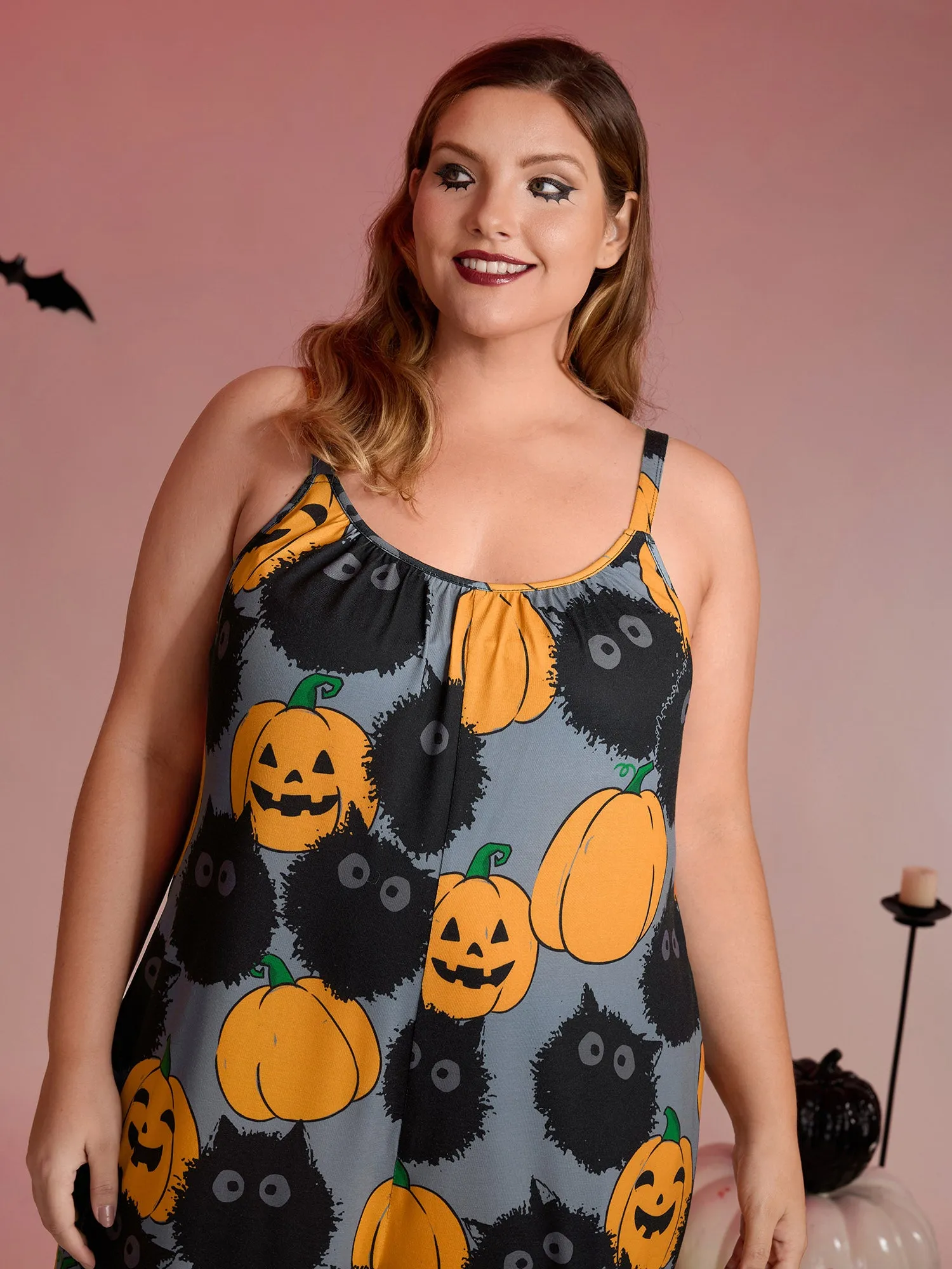 Pumpkin Everywhere Print Wide-Leg Lounge Jumpsuit sold by Bloomchic product image thumbnail 2
