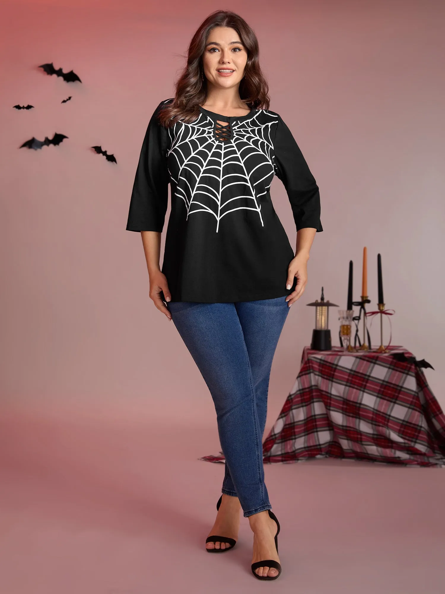 Spiderweb Neck Cut-Out Ties Knit Top sold by Bloomchic product image thumbnail 3