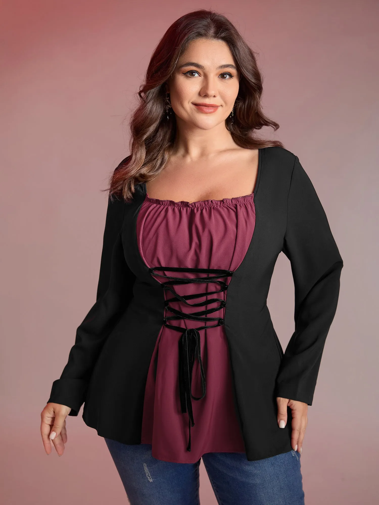 Color Contrast Cinched-Waist Knit Top sold by Bloomchic product image thumbnail 2