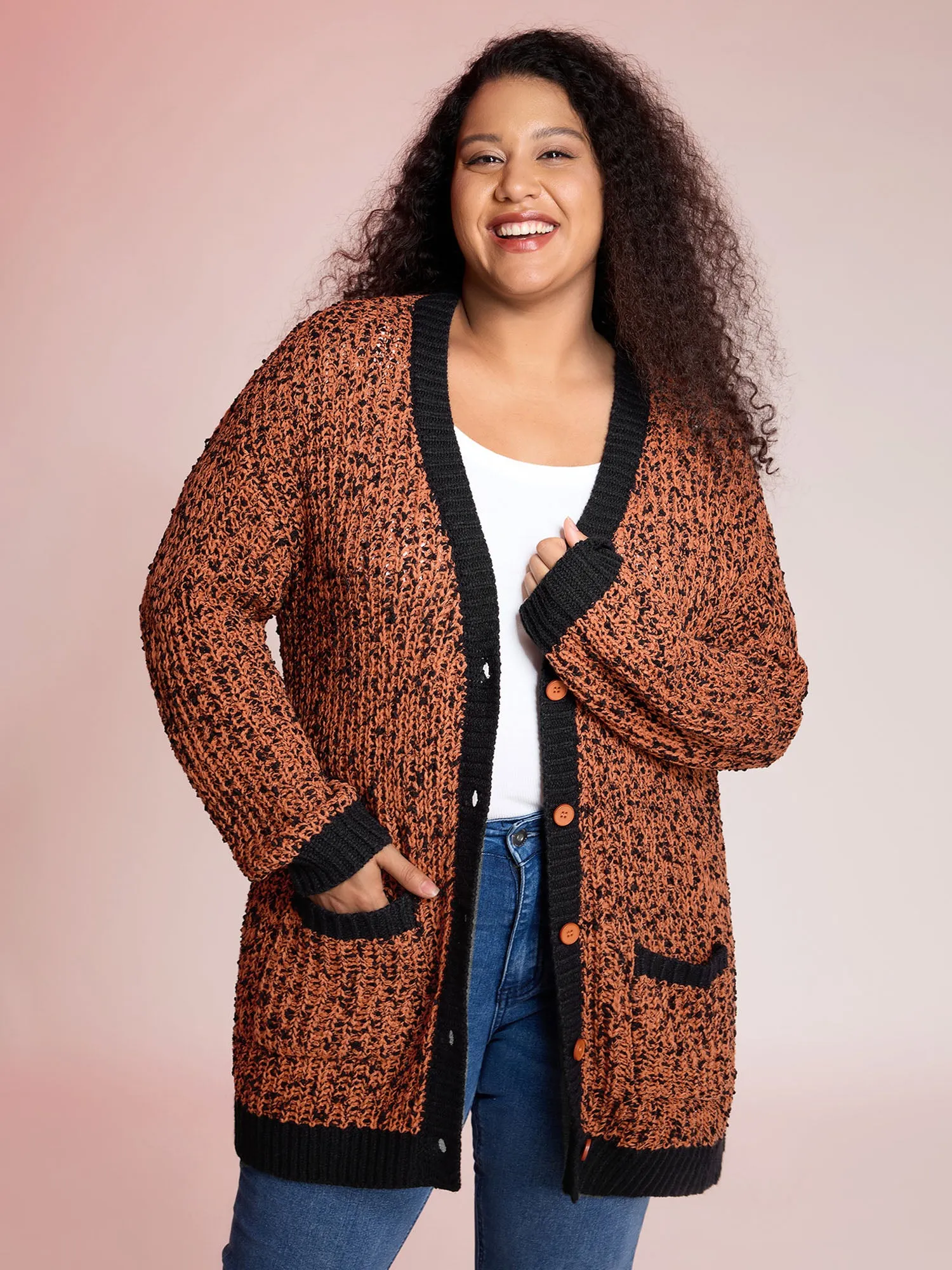 Textured Color Contrast Edges Pockets Cardigan sold by Bloomchic