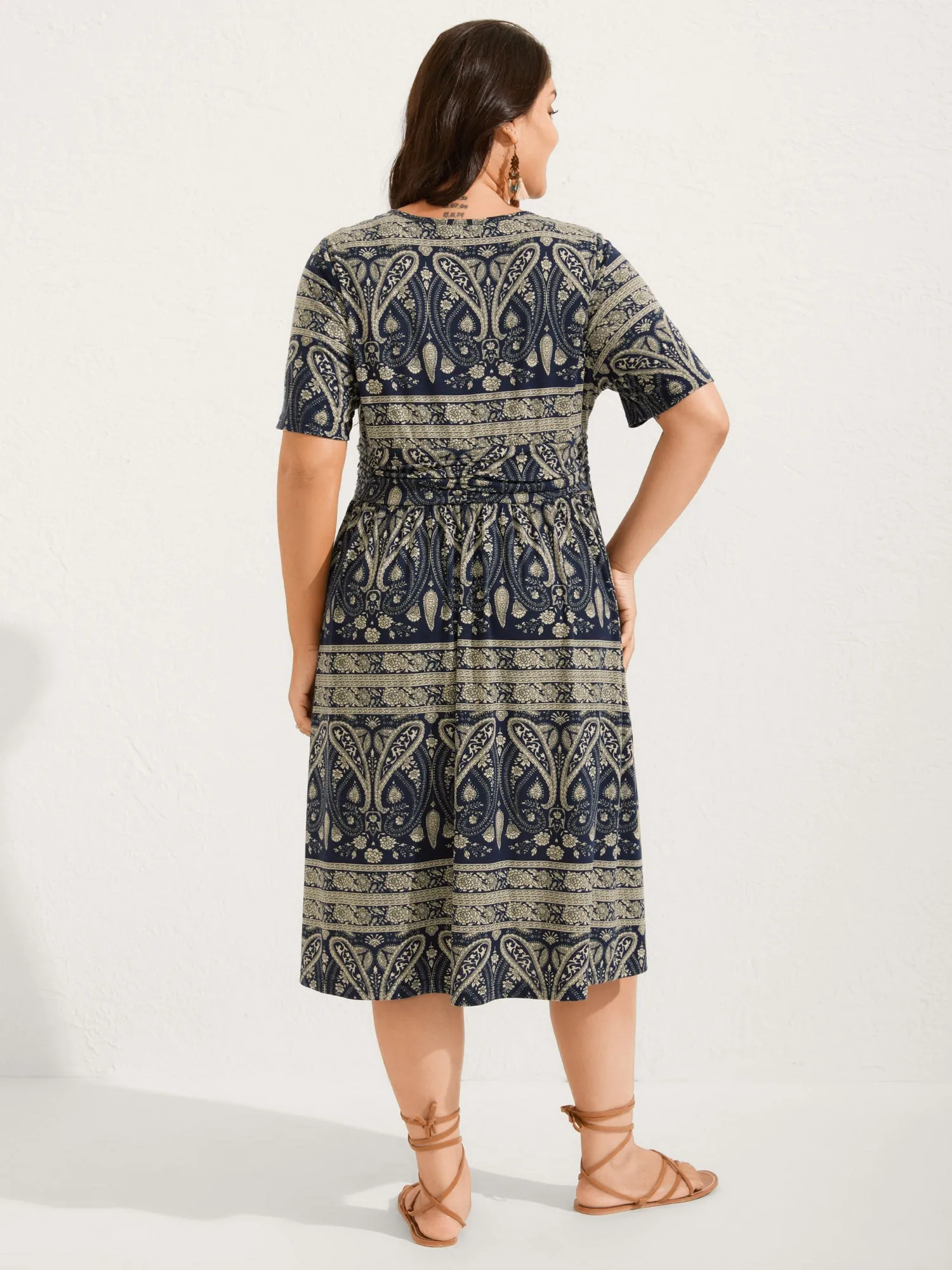 Paisley Stripe Print Pleated Waist Midi Dress sold by Bloomchic product image thumbnail 4
