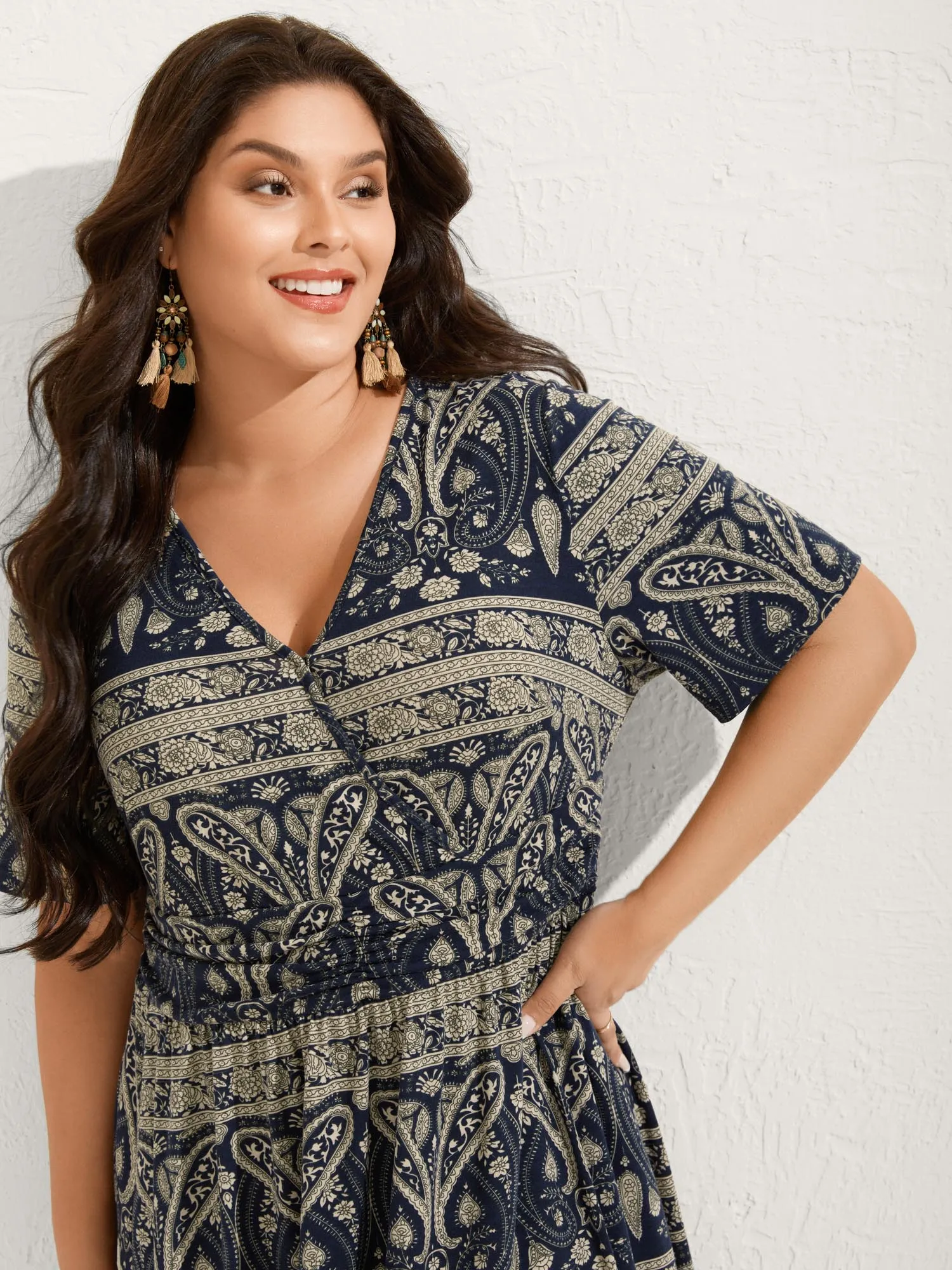 Paisley Stripe Print Pleated Waist Midi Dress sold by Bloomchic product image thumbnail 2