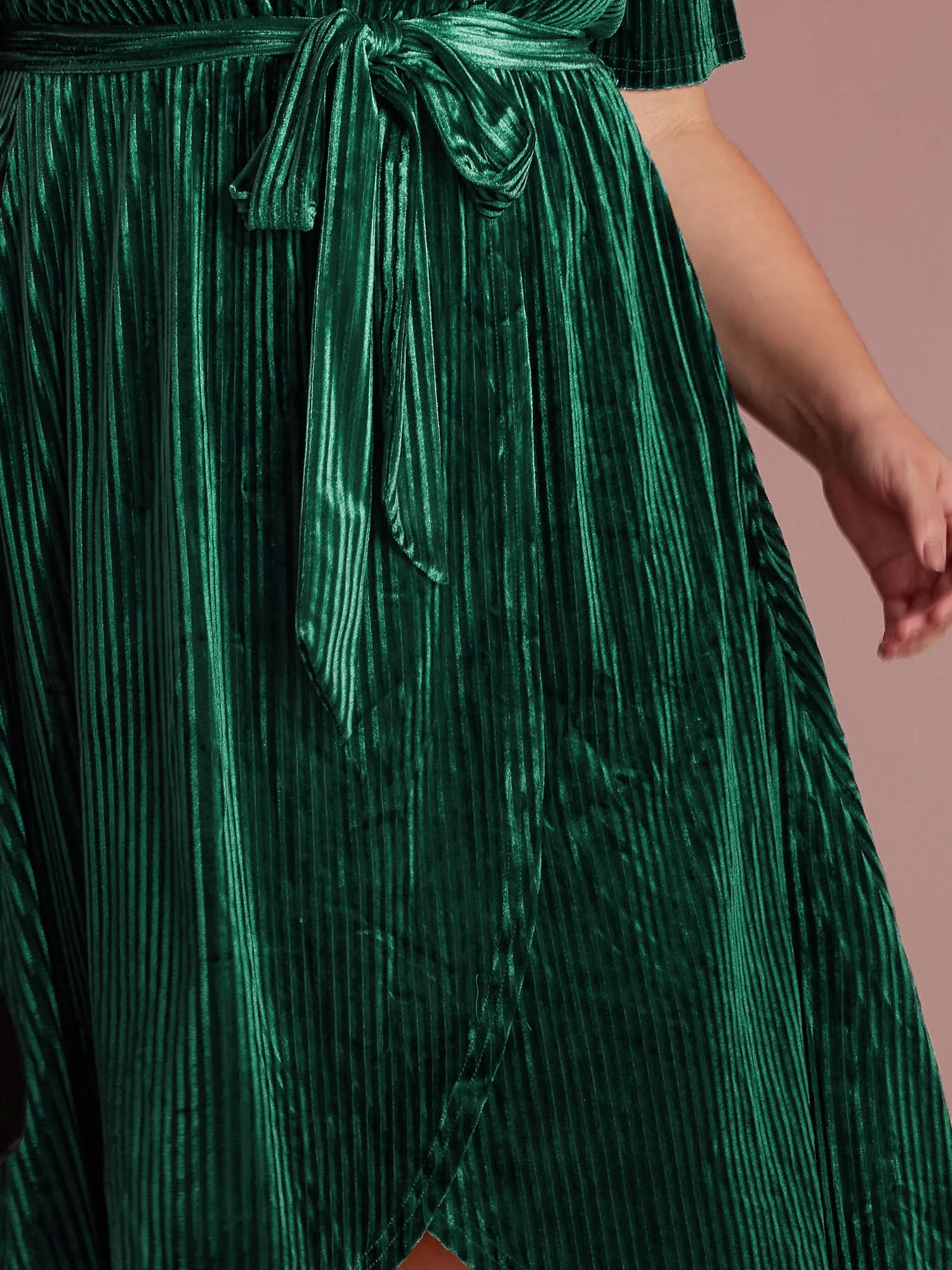 Glossy Textured Velvet Wrap Tied Midi Dress sold by Bloomchic product image thumbnail 4