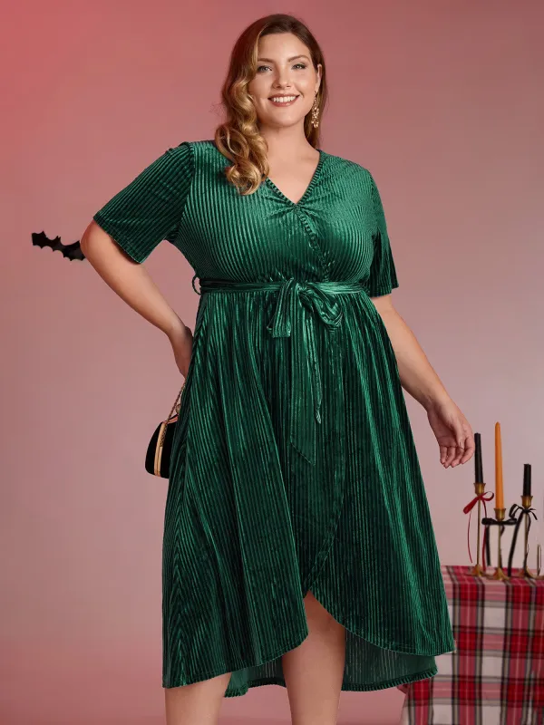 Glossy Textured Velvet Wrap Tied Midi Dress sold by Bloomchic