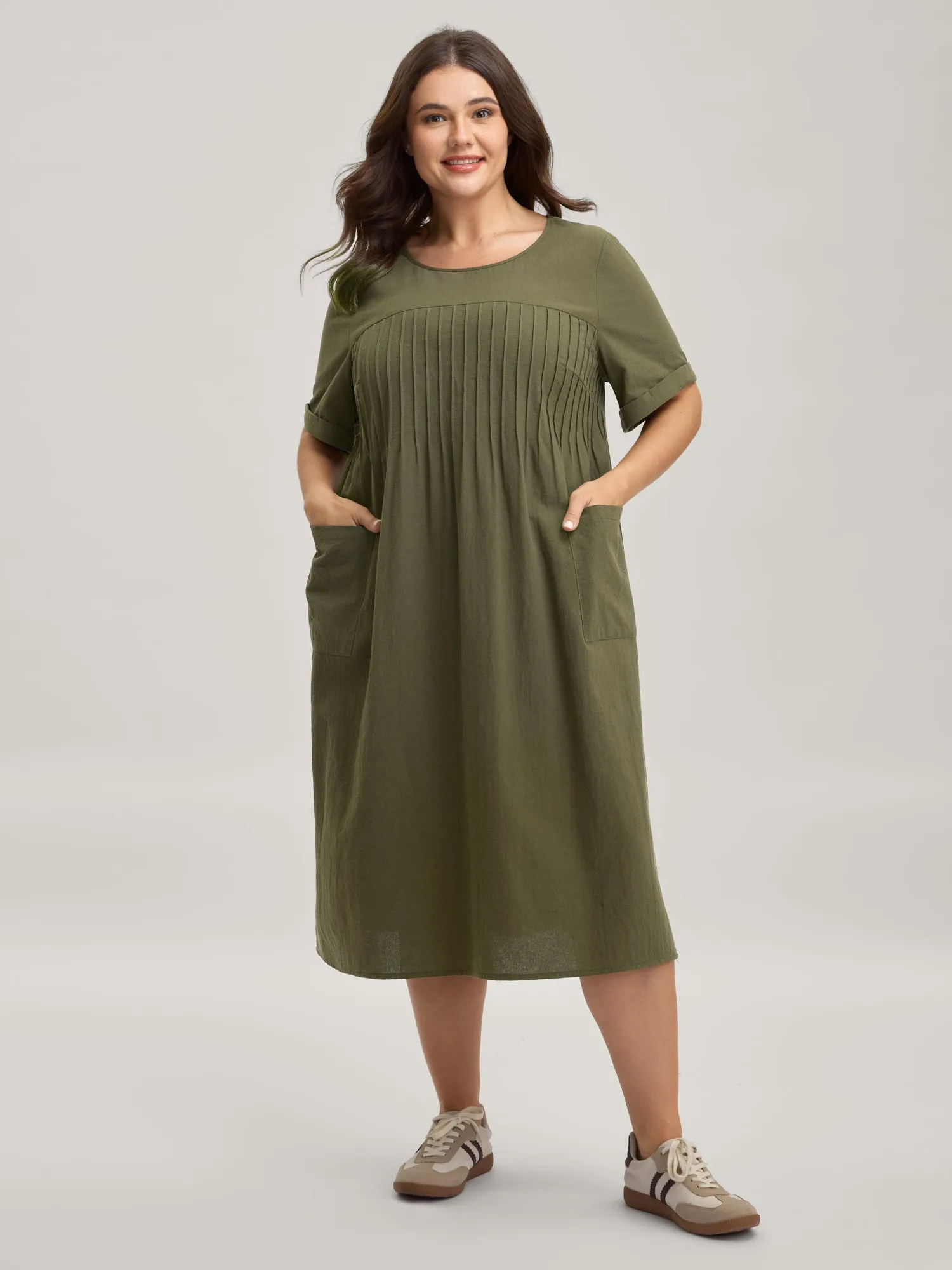 Pure Cotton Pin-Tuck Pleats Midi Dress sold by Bloomchic product image thumbnail 3