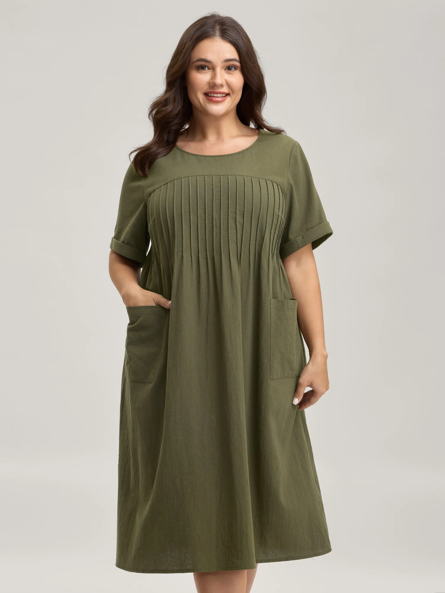 Pure Cotton Pin-Tuck Pleats Midi Dress sold by Bloomchic
