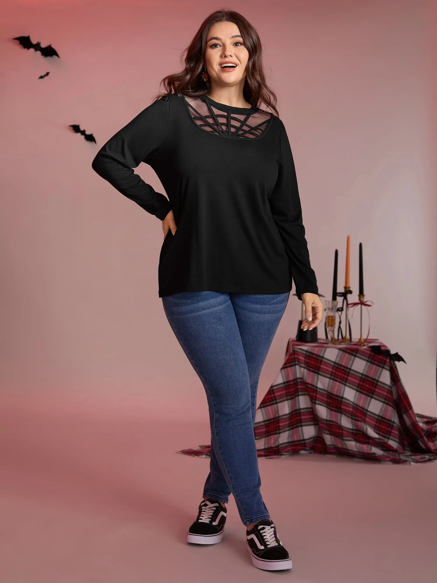 Spiderweb Cut-Out Neckline Fitted T-Shirt sold by Bloomchic product image thumbnail 3