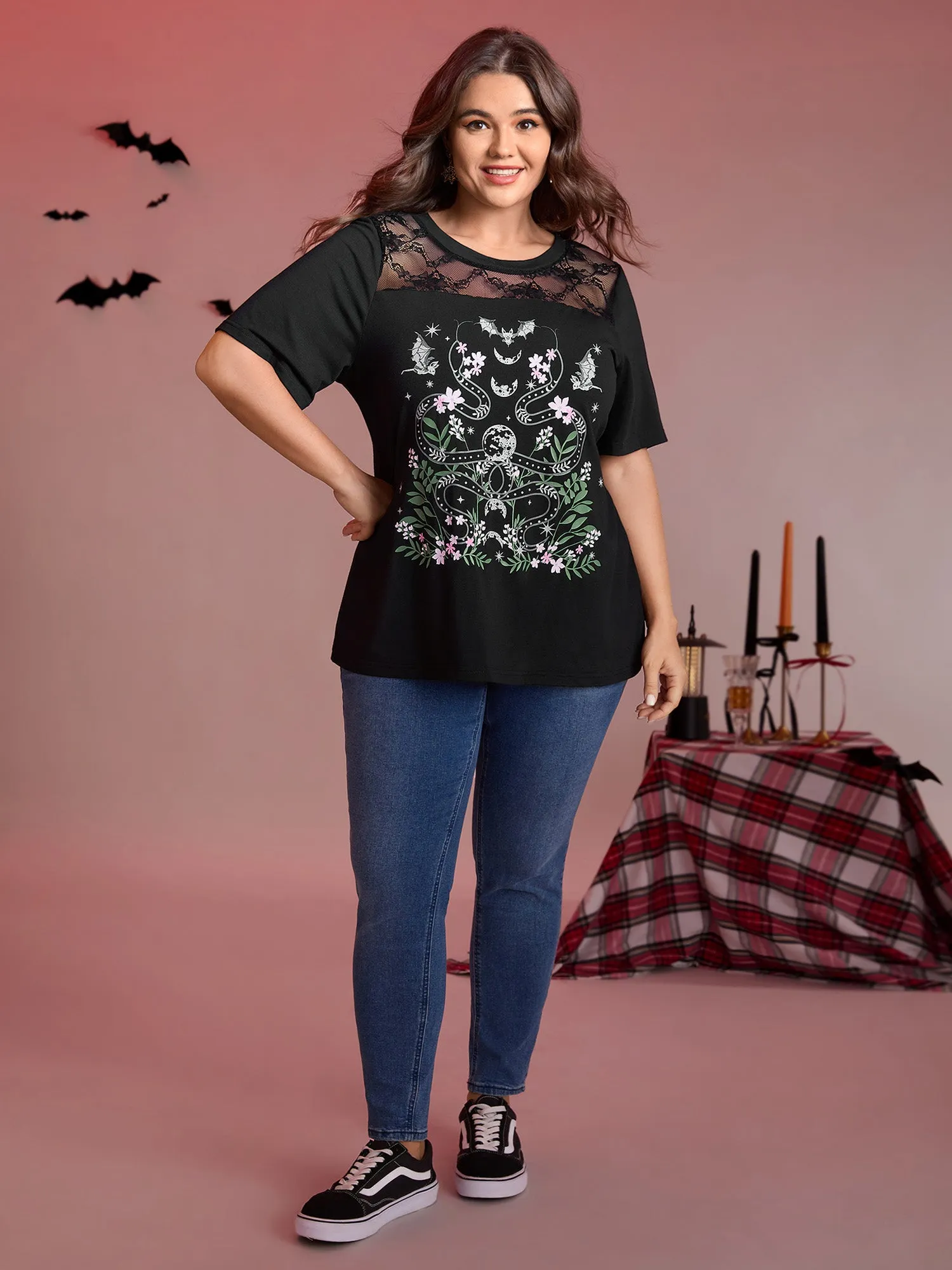Midnight Garden Sheer Lace Trim T-Shirt sold by Bloomchic product image thumbnail 3