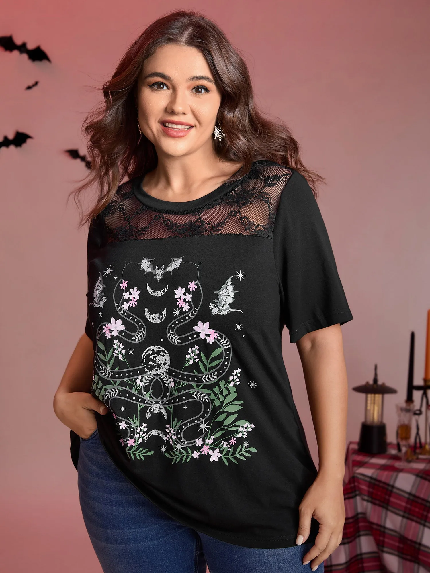 Midnight Garden Sheer Lace Trim T-Shirt sold by Bloomchic product image thumbnail 2