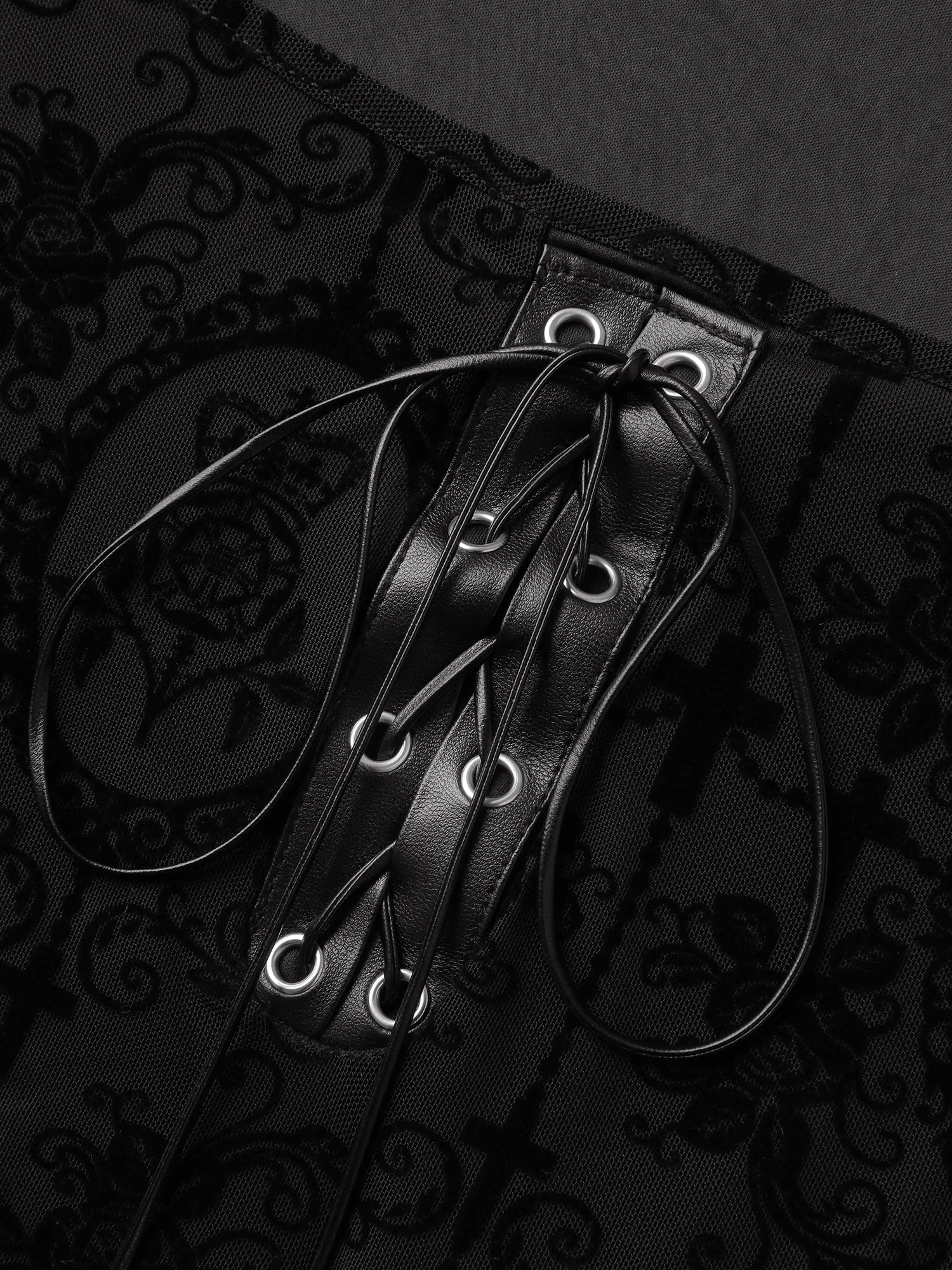 Velvet Mesh Cross-Ties Flared Top sold by Bloomchic product image thumbnail 5