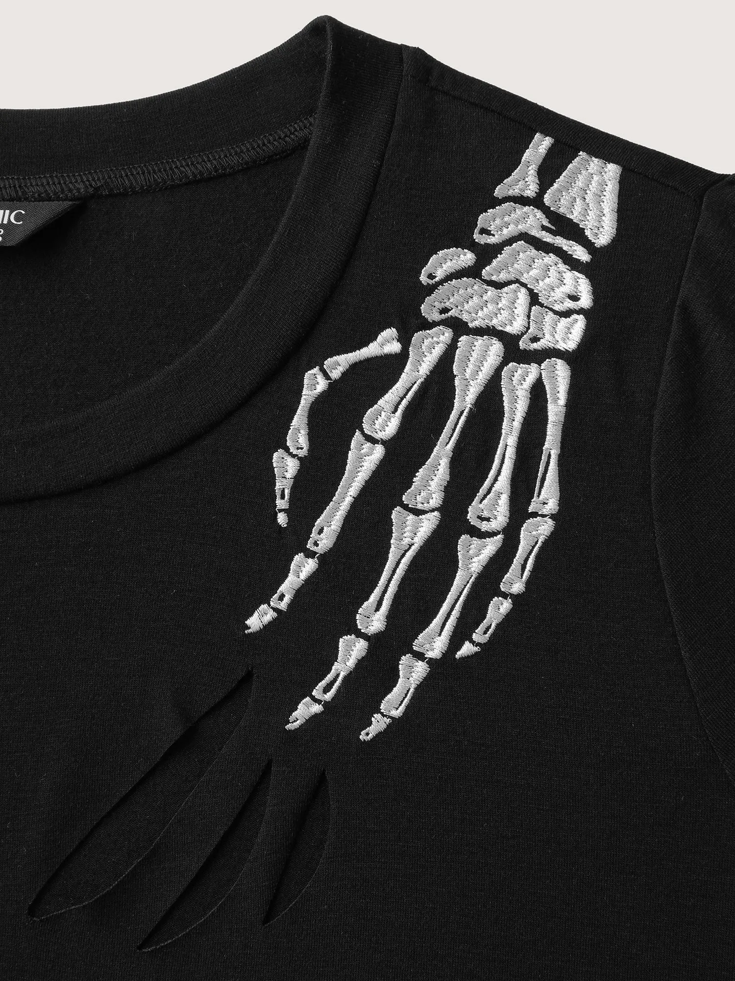Haunted Skeleton Hand Embroidery T-Shirt sold by Bloomchic product image thumbnail 5