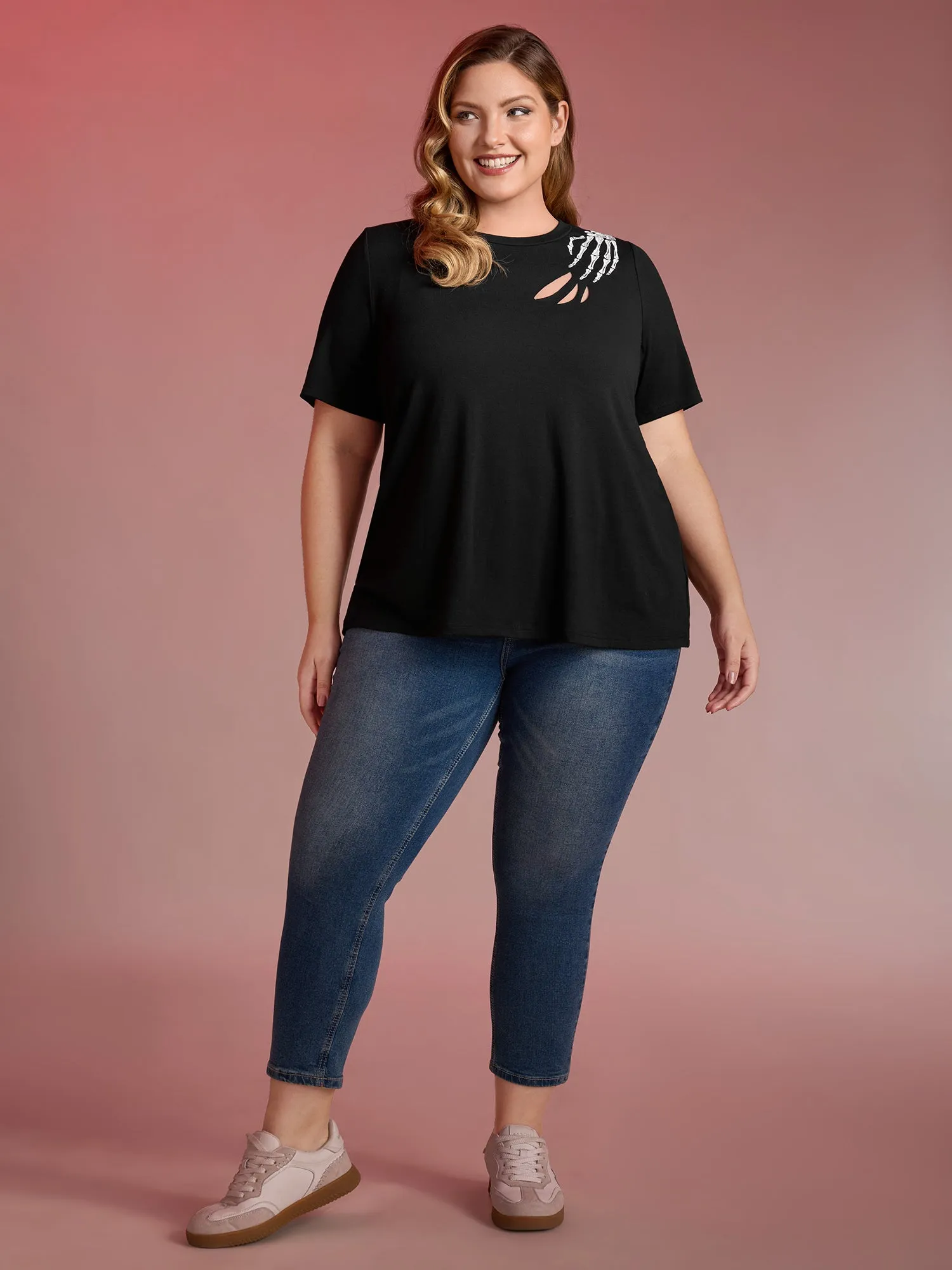 Haunted Skeleton Hand Embroidery T-Shirt sold by Bloomchic product image thumbnail 3