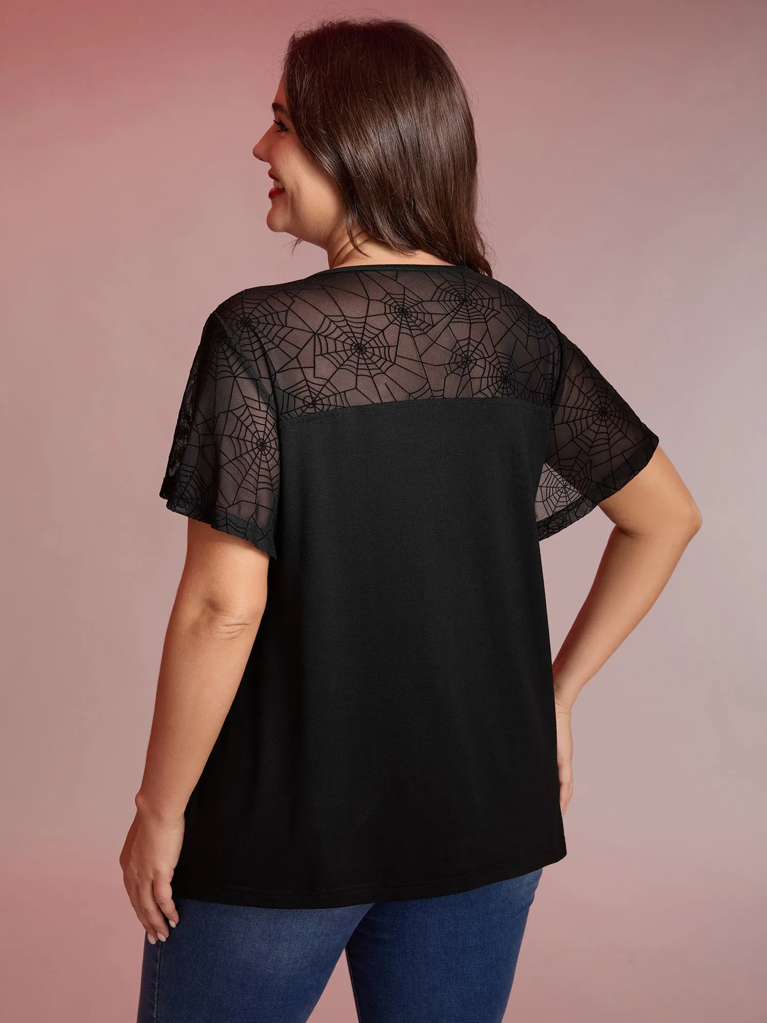 Sheer Neckline Tie Ruffled Sleeve T-Shirt sold by Bloomchic product image thumbnail 4