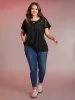 Sheer Neckline Tie Ruffled Sleeve T-Shirt sold by Bloomchic