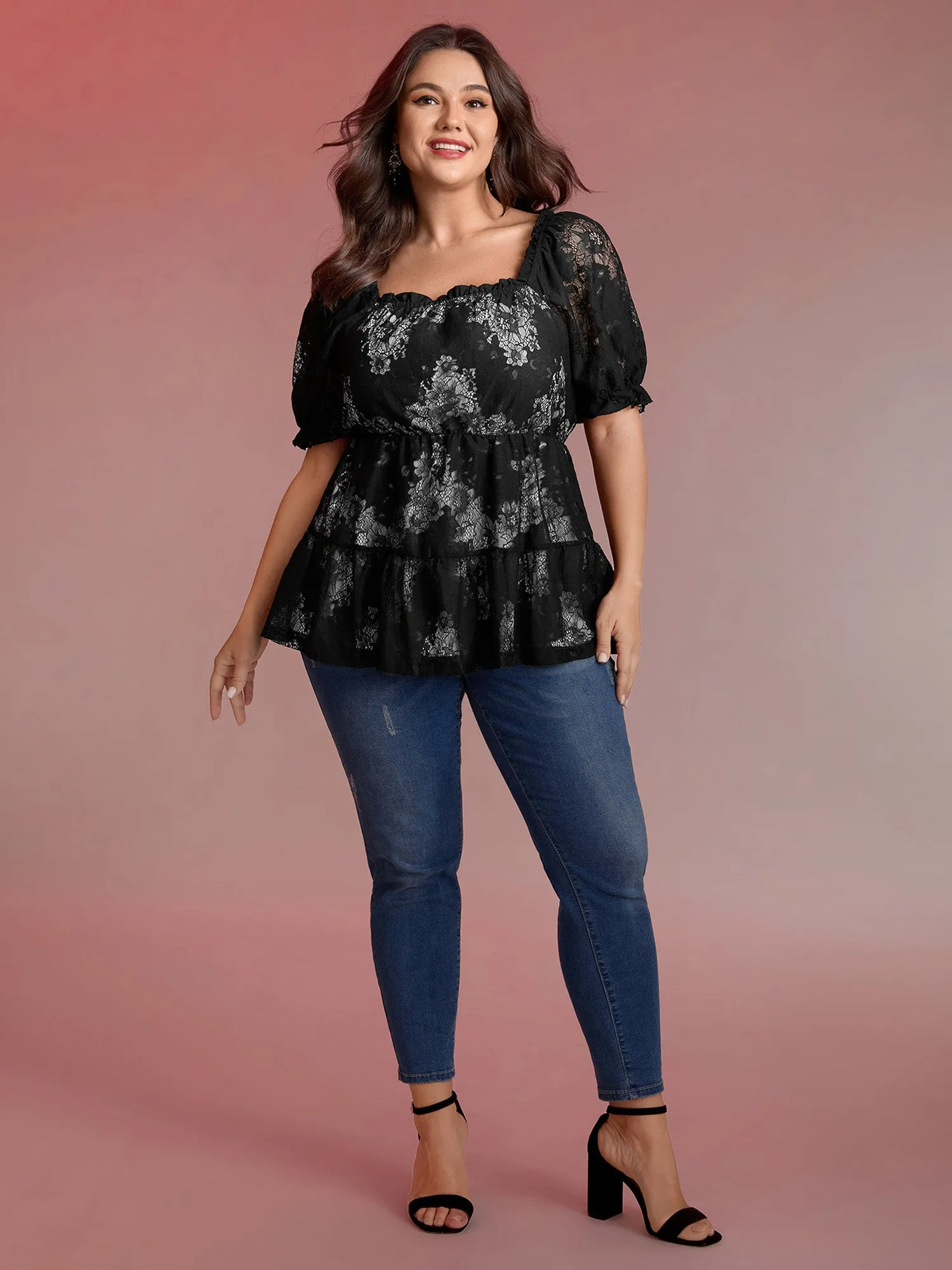 Midnight Florals Tiered Lace Knit Top sold by Bloomchic product image thumbnail 3