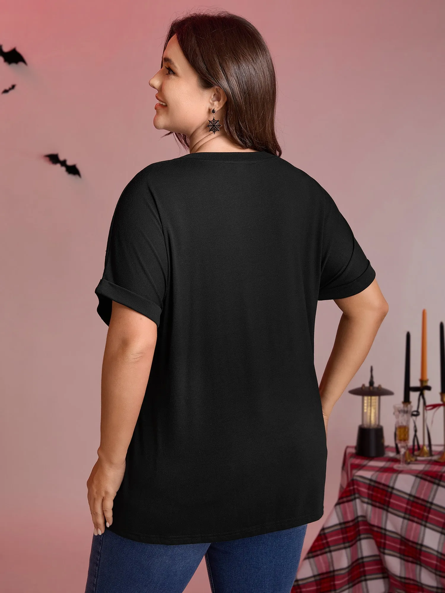 Spiderweb Rhinestone Stretchy Solid T-Shirt sold by Bloomchic product image thumbnail 4