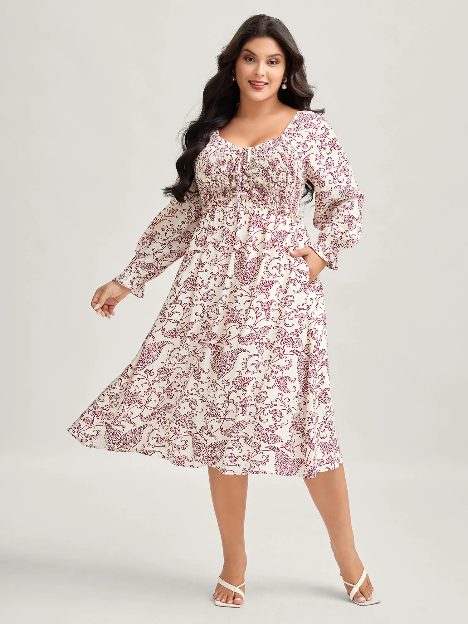 Floral Print Shirred Bust-Ease Midi Dress sold by Bloomchic product image thumbnail 2
