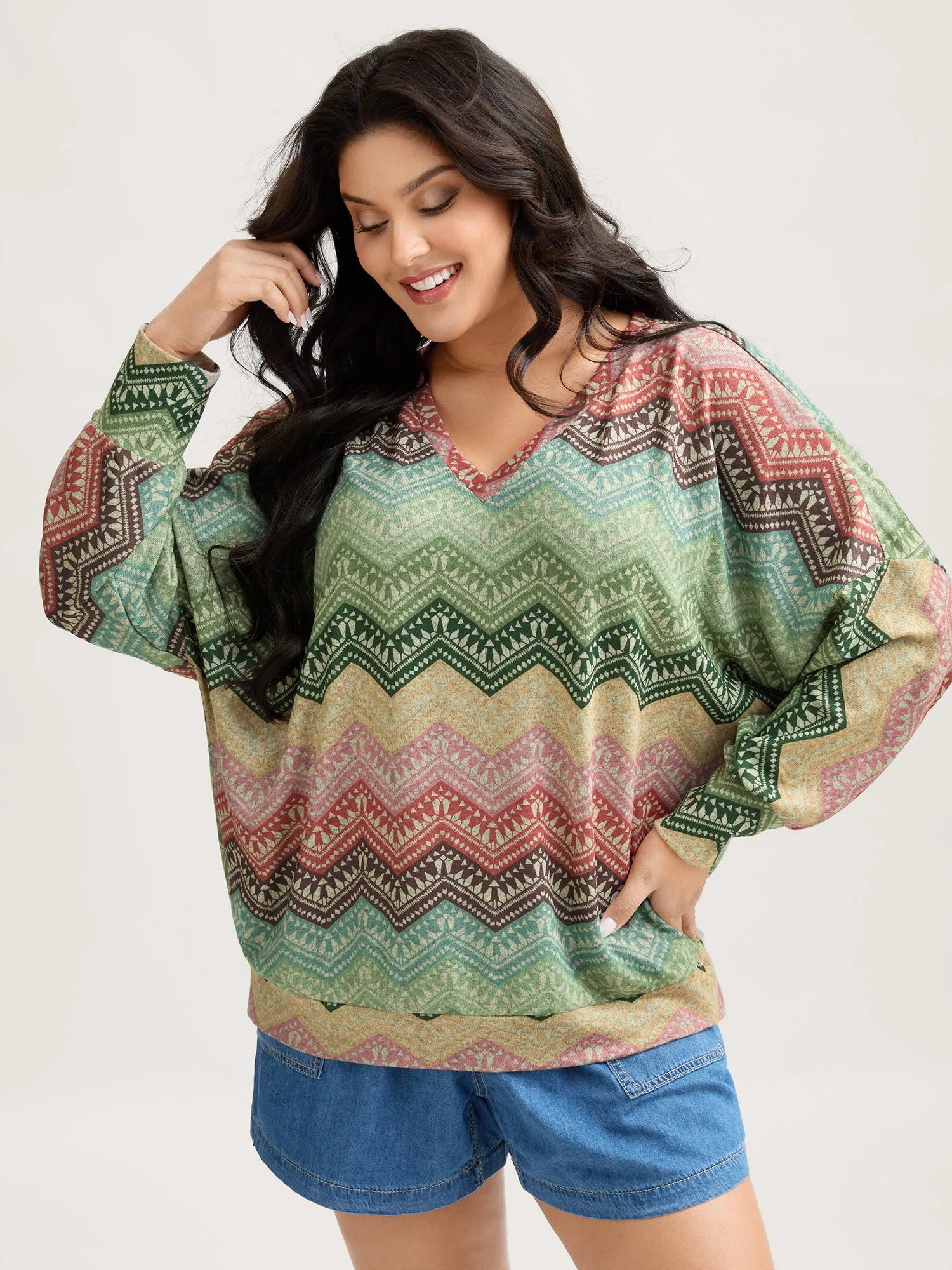 Colorful Wavy Stripes Gathered Back T-Shirt sold by Bloomchic product image thumbnail 2