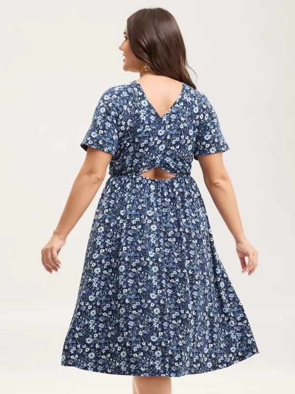 Florals Crossover Back Cut-Out Midi Dress sold by Bloomchic