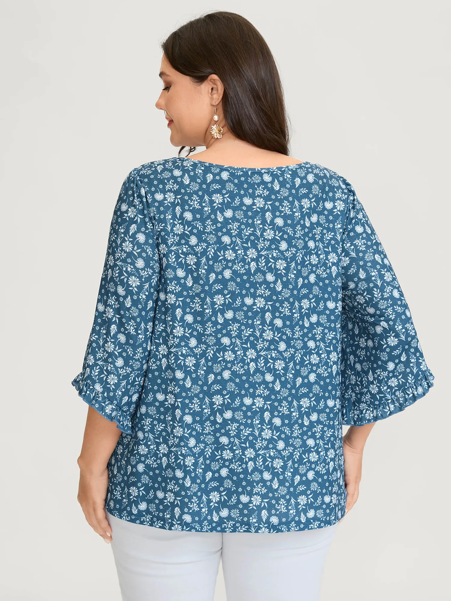 Floral Print Lace Trim Ruffled Sleeve Top sold by Bloomchic product image thumbnail 5