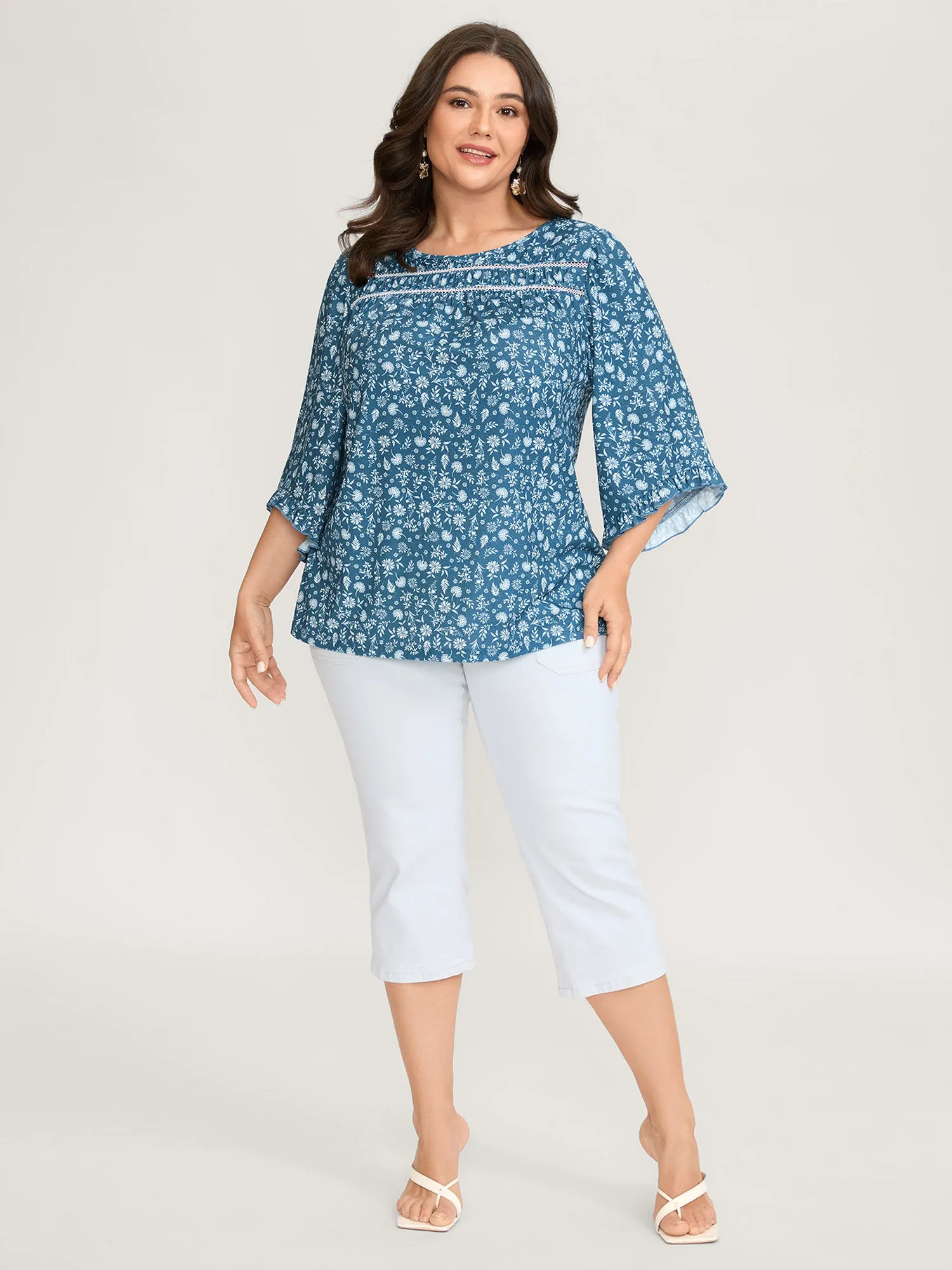 Floral Print Lace Trim Ruffled Sleeve Top sold by Bloomchic product image thumbnail 3