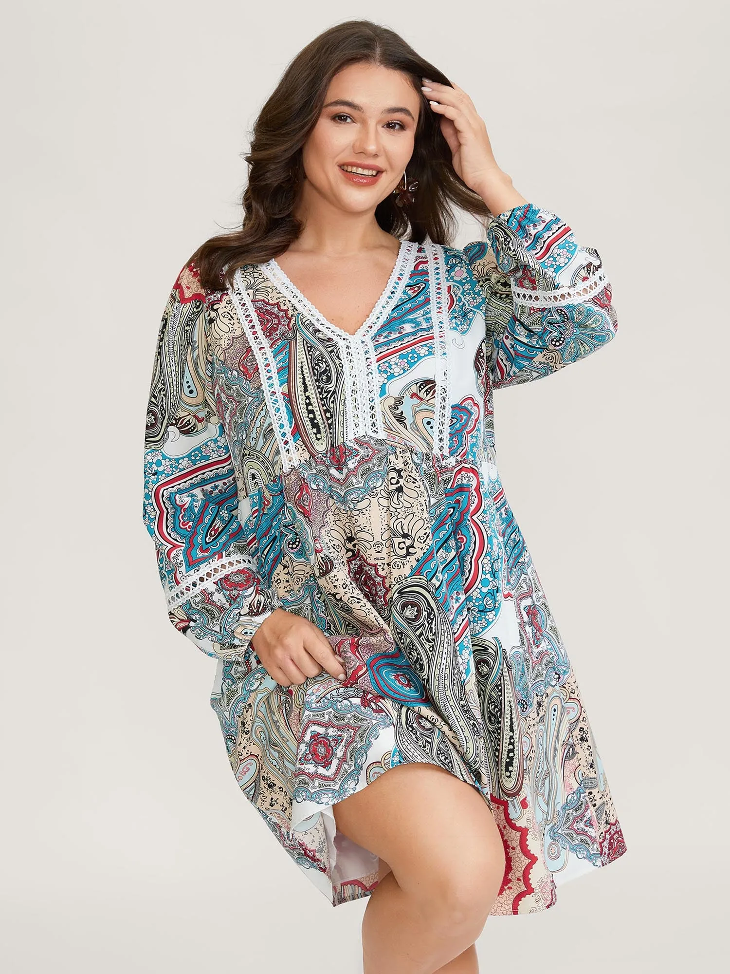 Paisley Print Lace Trim Midi Dress sold by Bloomchic